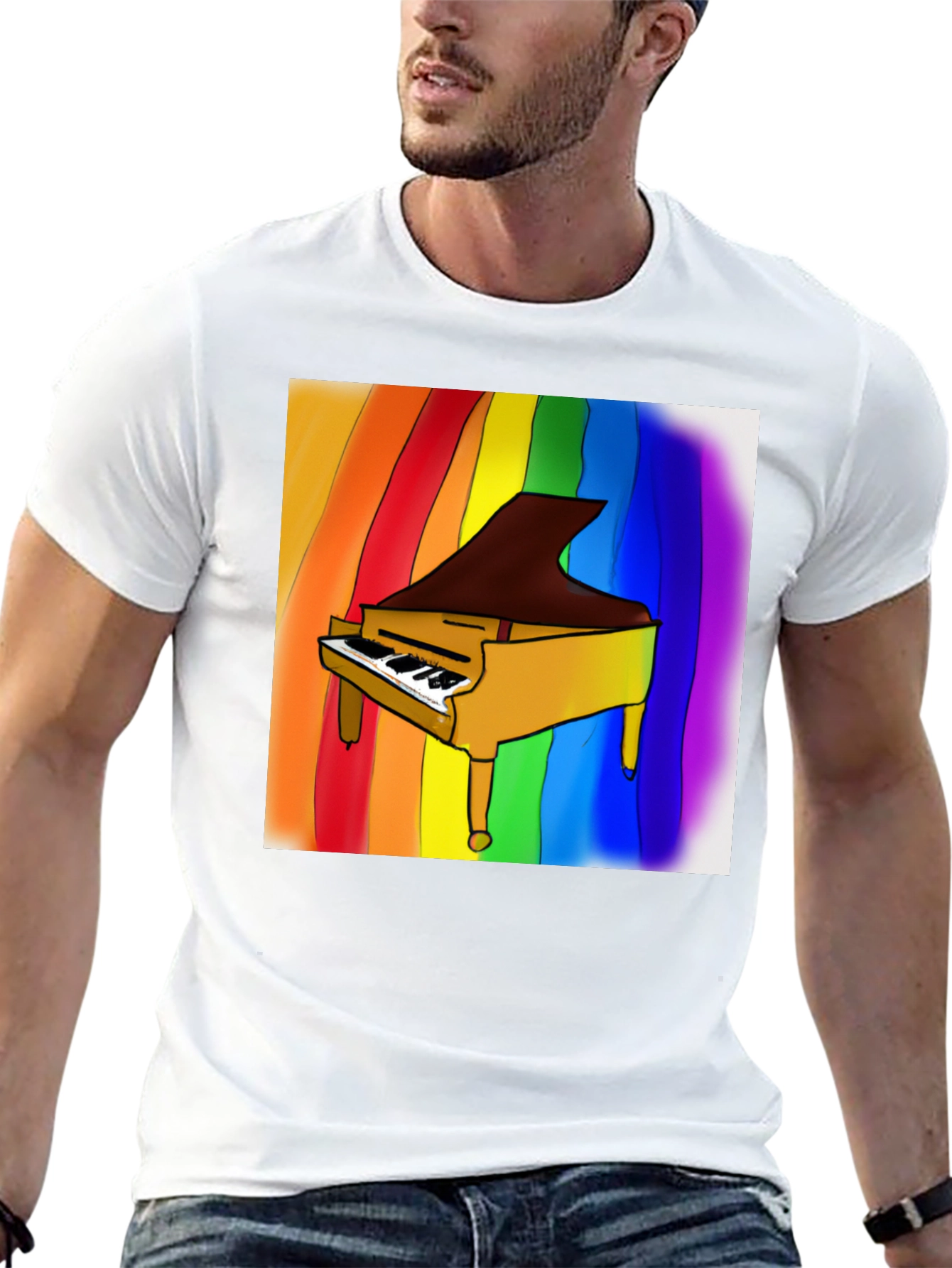 Rainbow Piano T-Shirt - Black Cotton Blend
