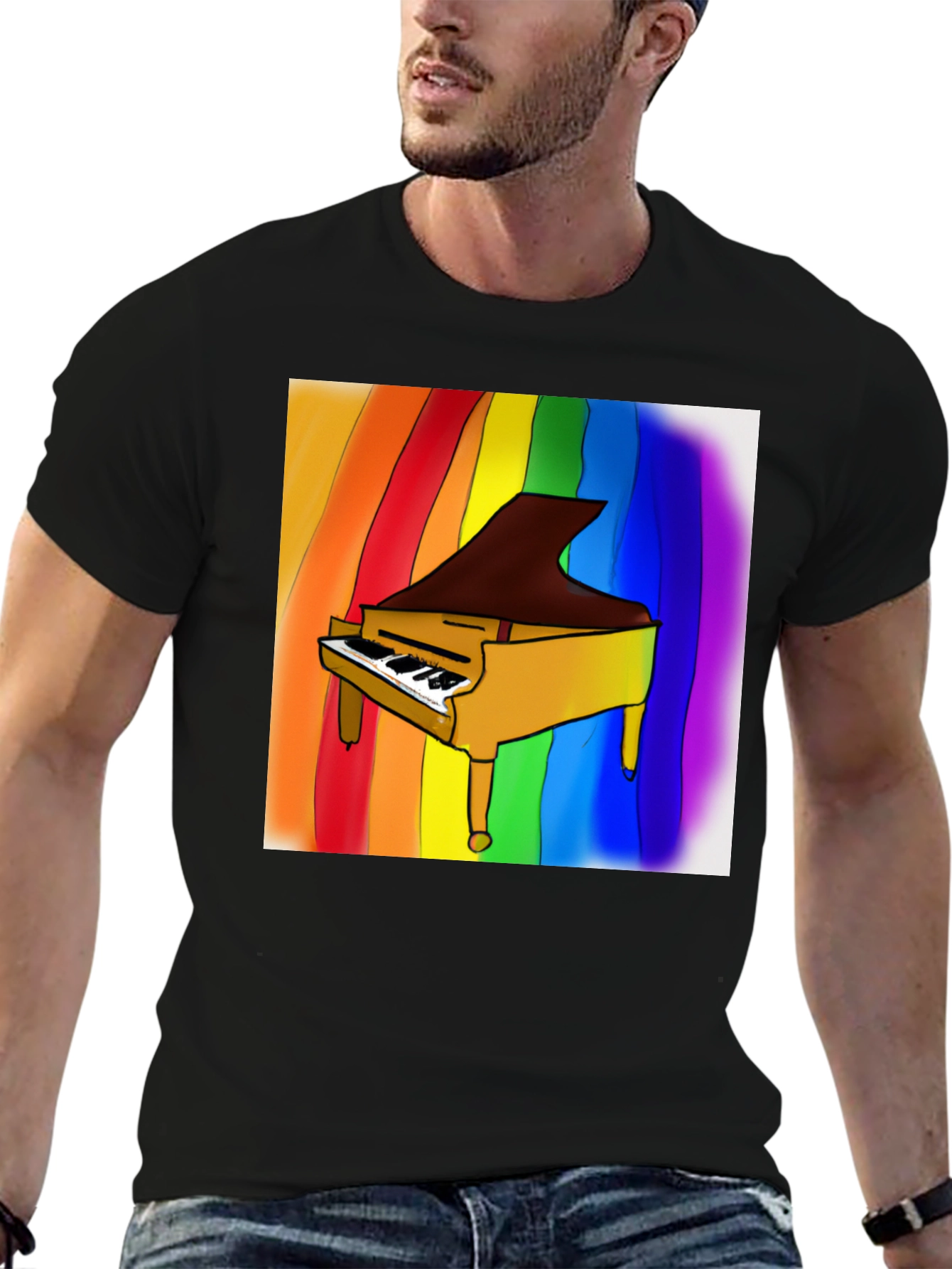 Rainbow Piano T-Shirt - Black Cotton Blend