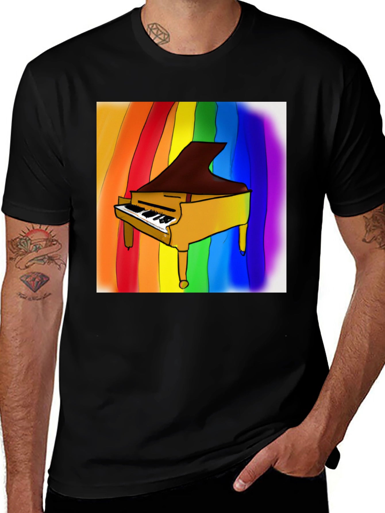 Rainbow Piano T-Shirt - Black Cotton Blend