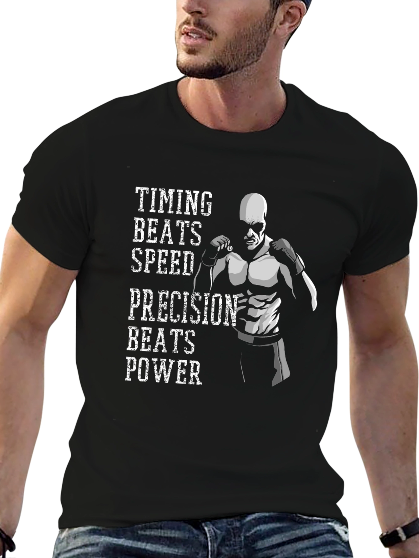 Timing Beats Speed Mens Black Graphic T-Shirt