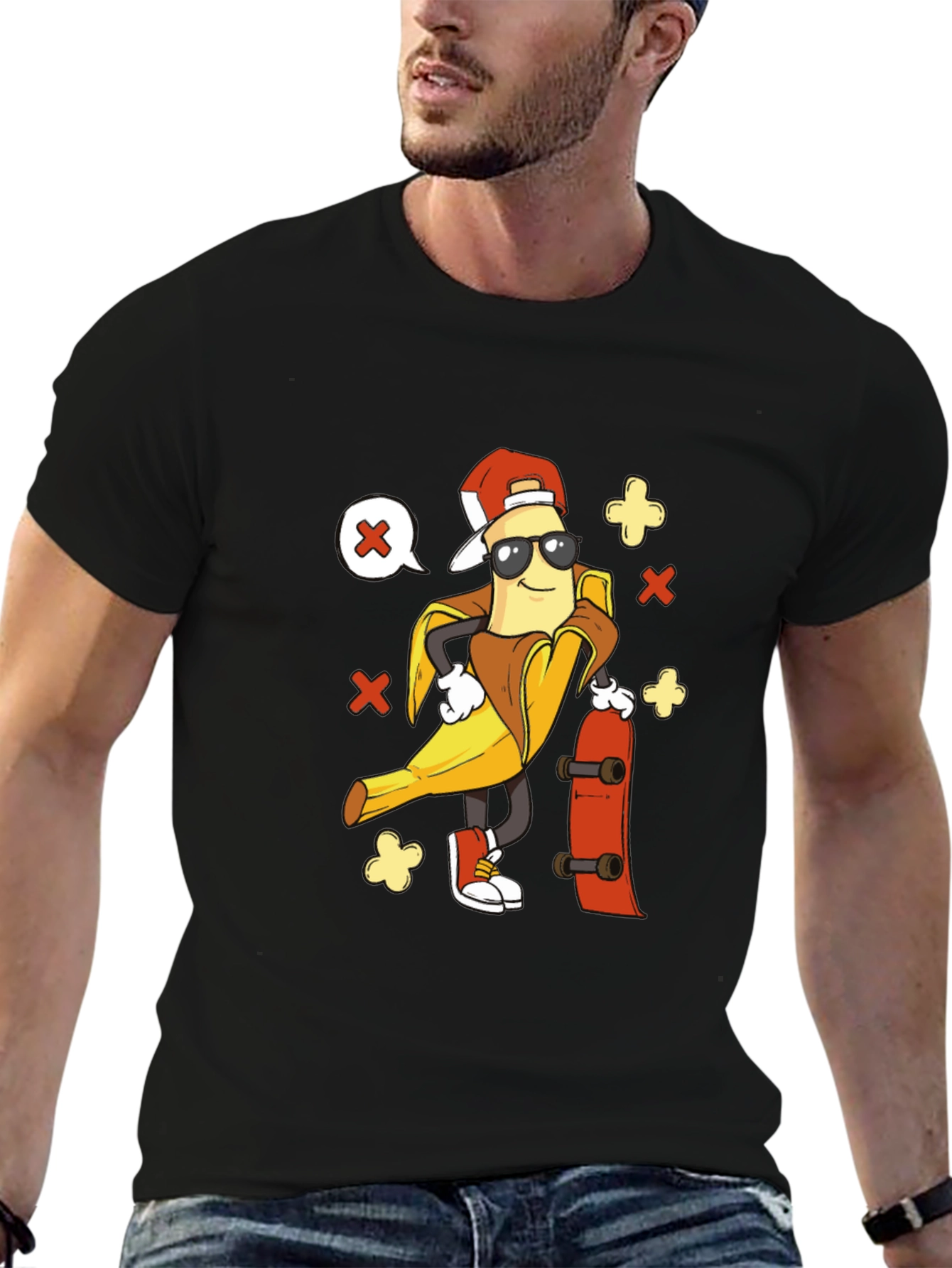 Cool Banana Skater T-Shirt - Black Cotton Tee