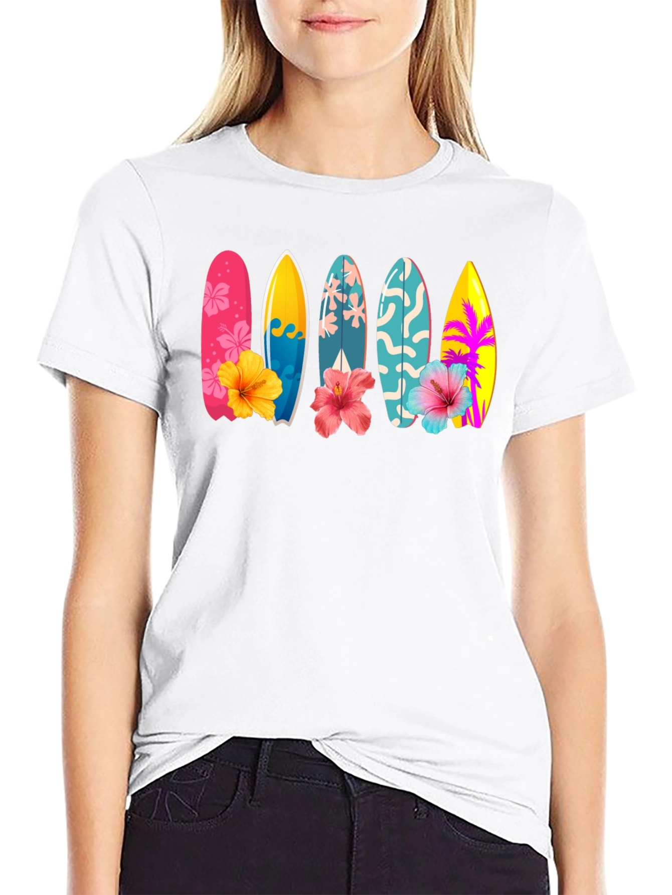 Tropical Surfboard Hibiscus Graphic Tee