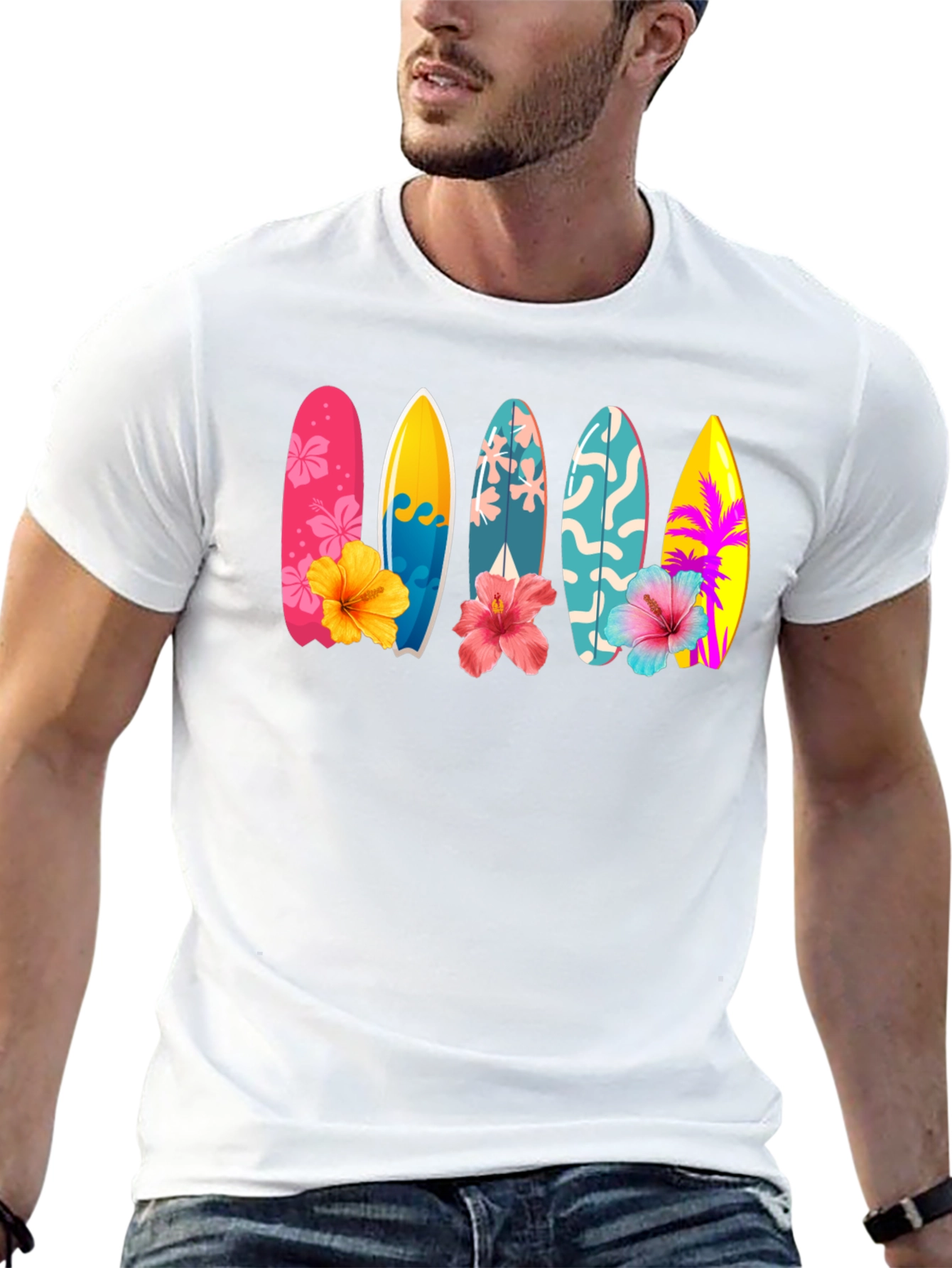 Tropical Surfboard Hibiscus Graphic Tee