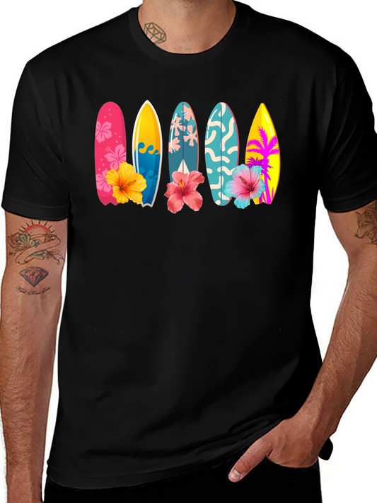 Tropical Surfboard Hibiscus Graphic Tee