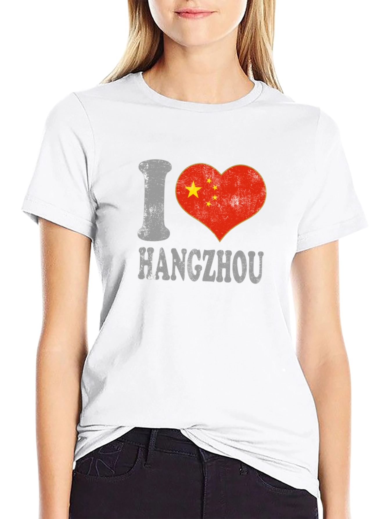 I Love Hangzhou China Flag Heart T-Shirt