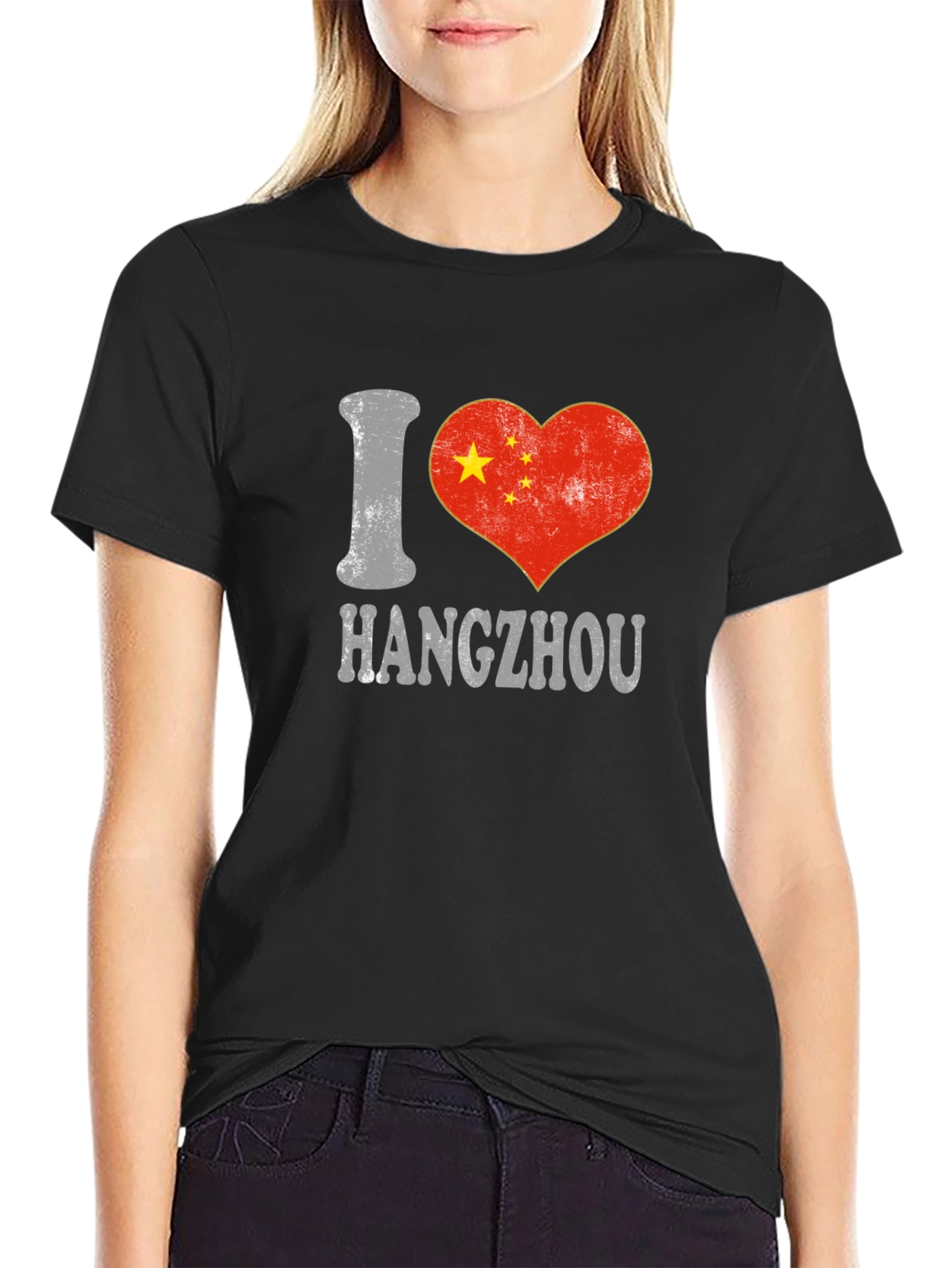 I Love Hangzhou China Flag Heart T-Shirt