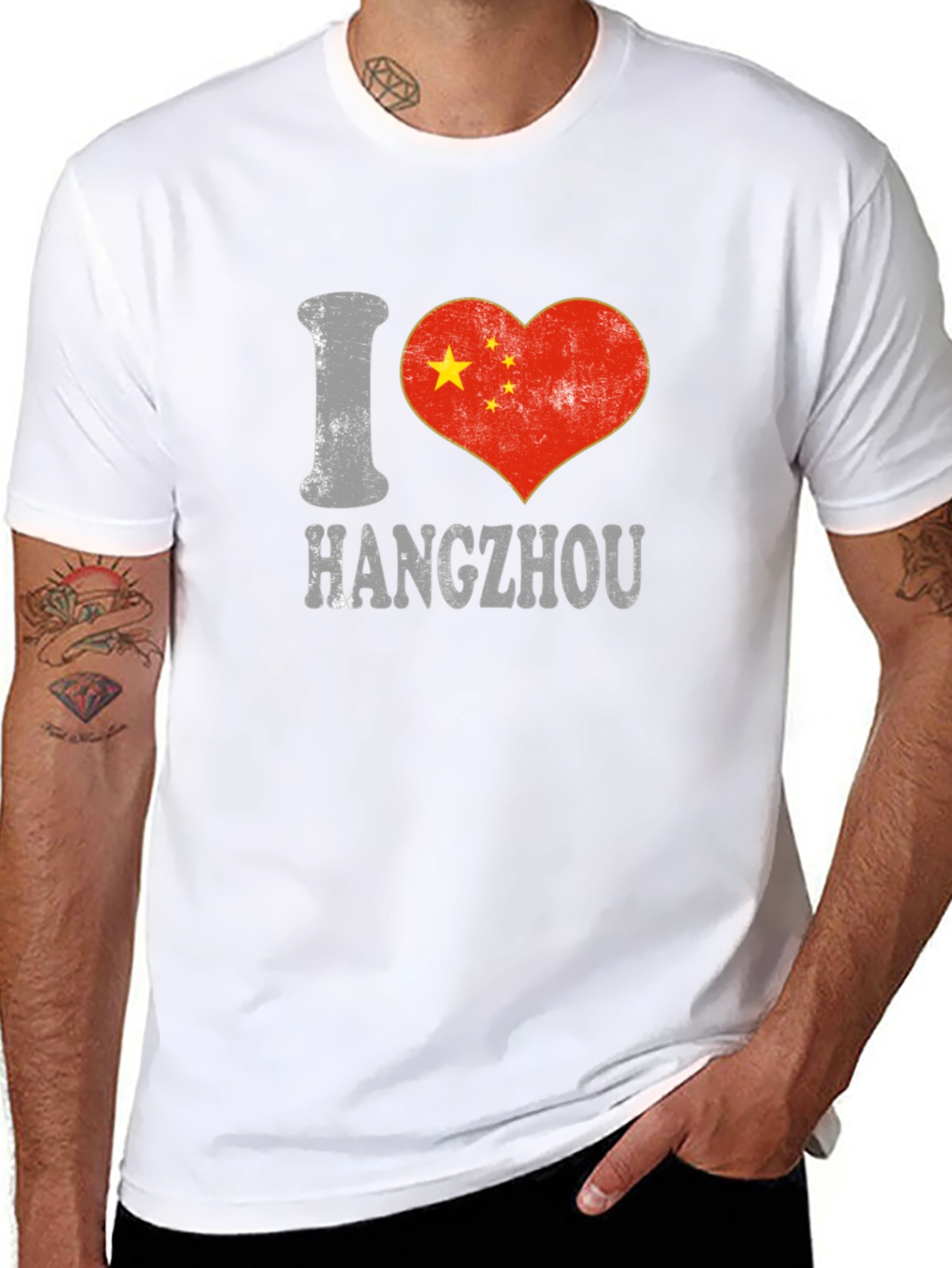 I Love Hangzhou China Flag Heart T-Shirt