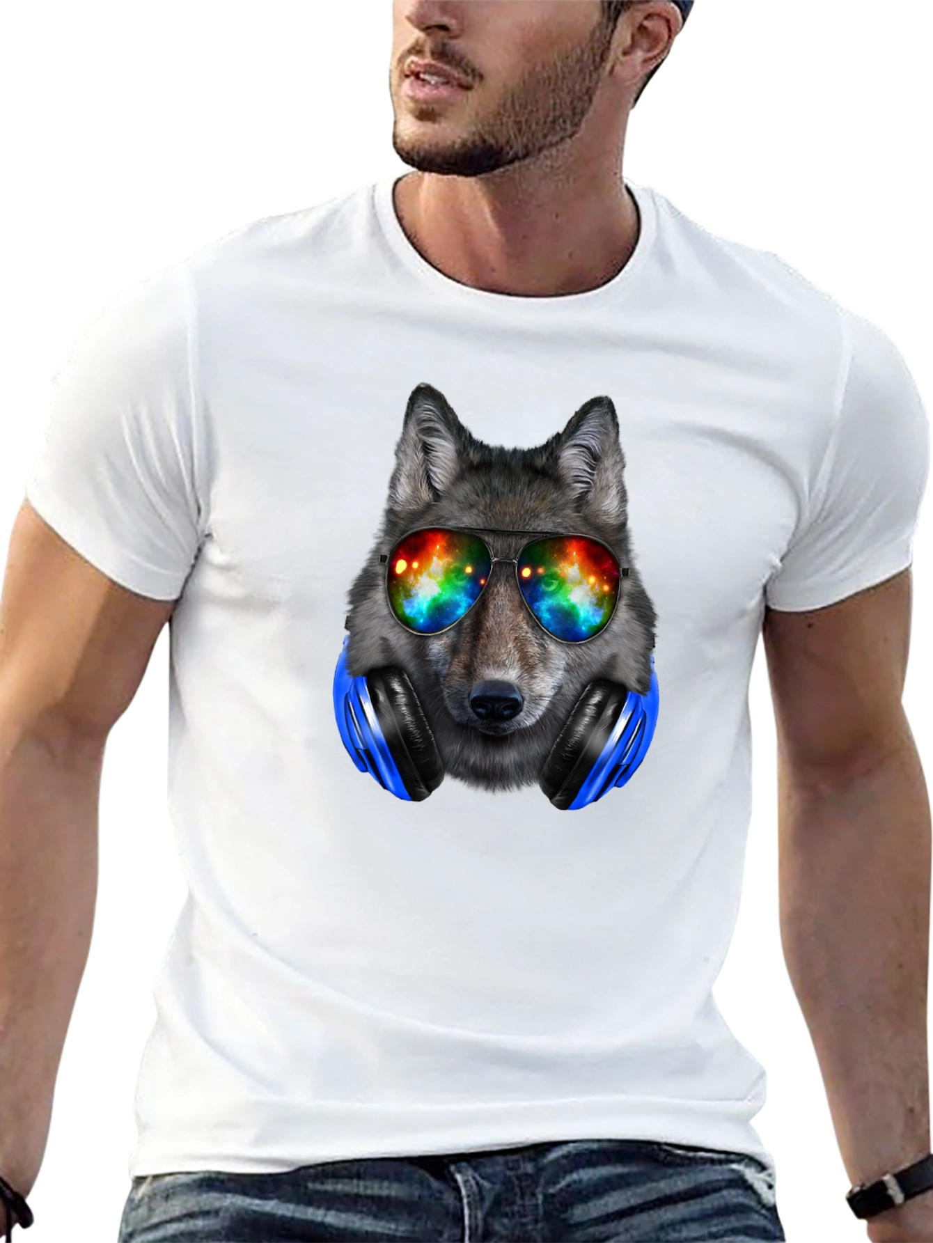 Cool Wolf Headphones T-Shirt