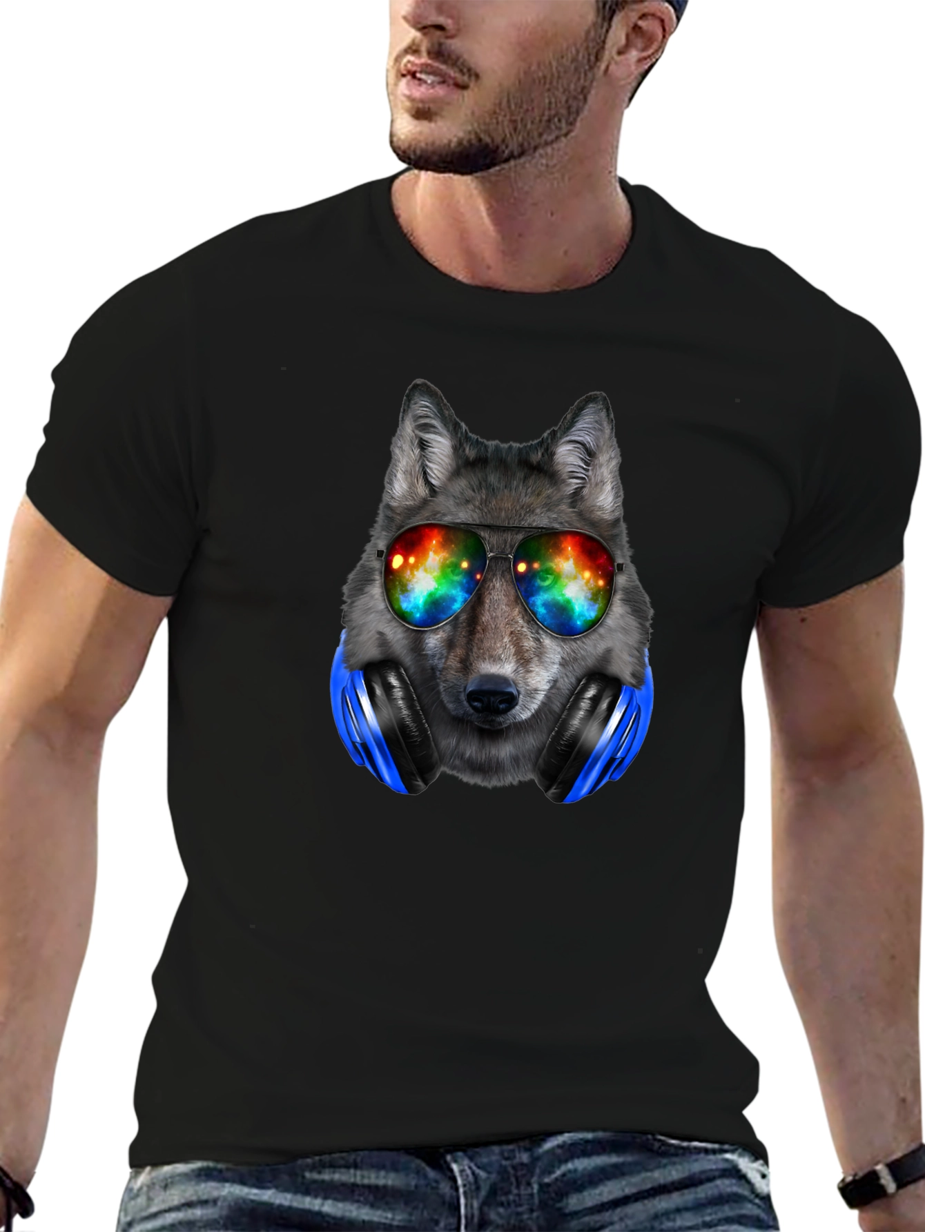 Cool Wolf Headphones T-Shirt