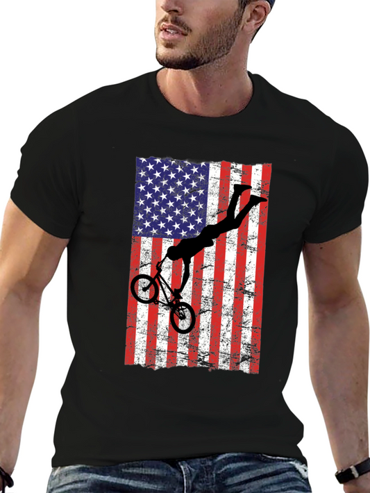 American Flag BMX T-Shirt - Patriotic Bike Rider