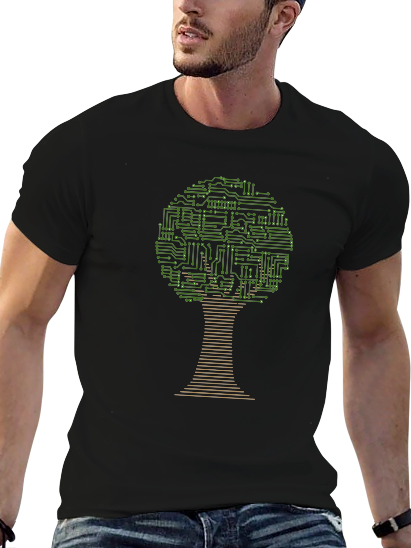 Circuit Board Tree Graphic T-Shirt - Black