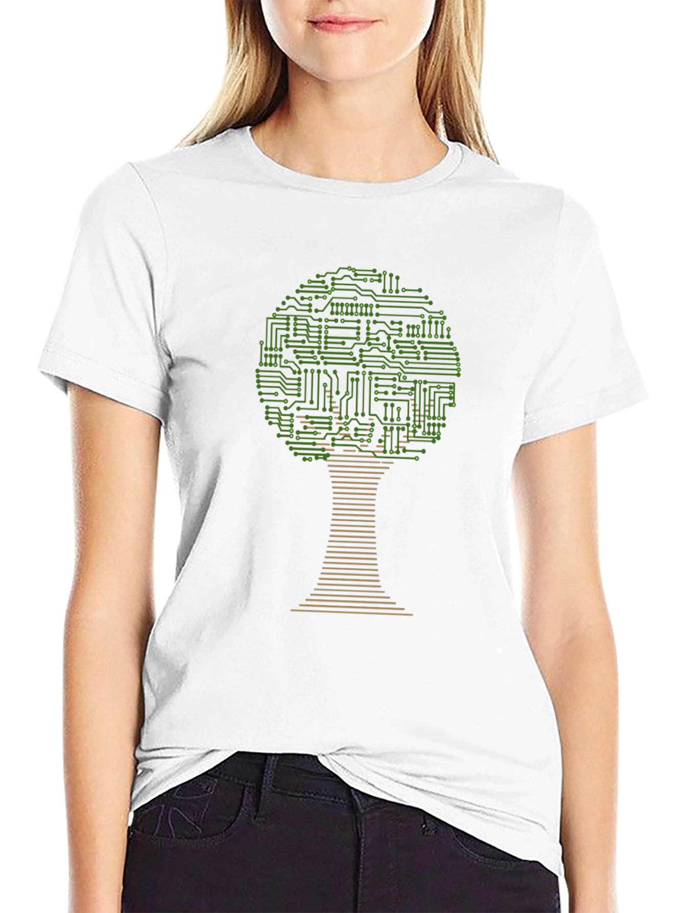 Circuit Board Tree Graphic T-Shirt - Black
