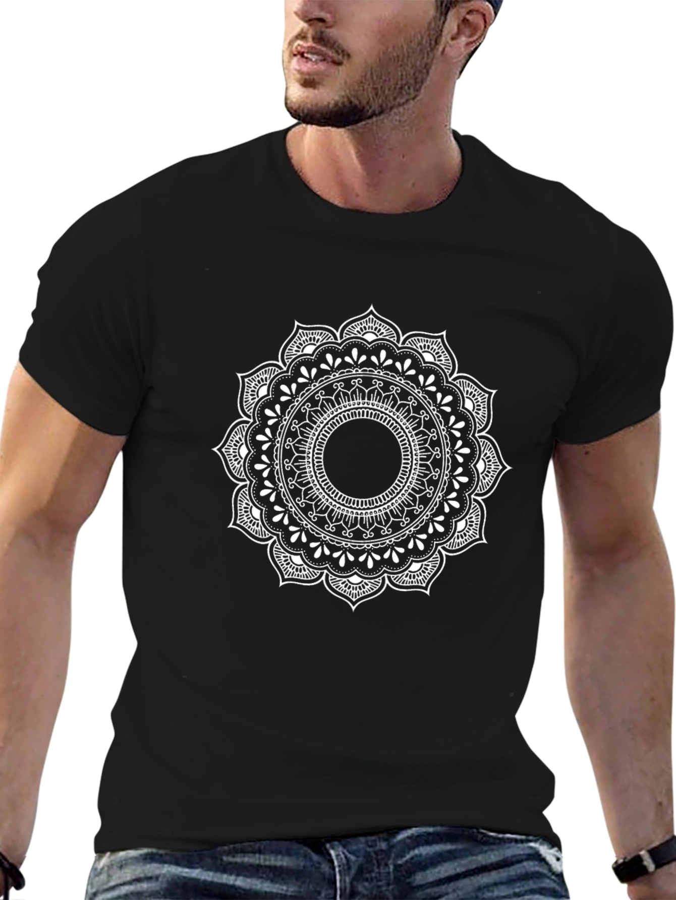 Mandala Graphic Tee - Black Cotton Casual Shirt