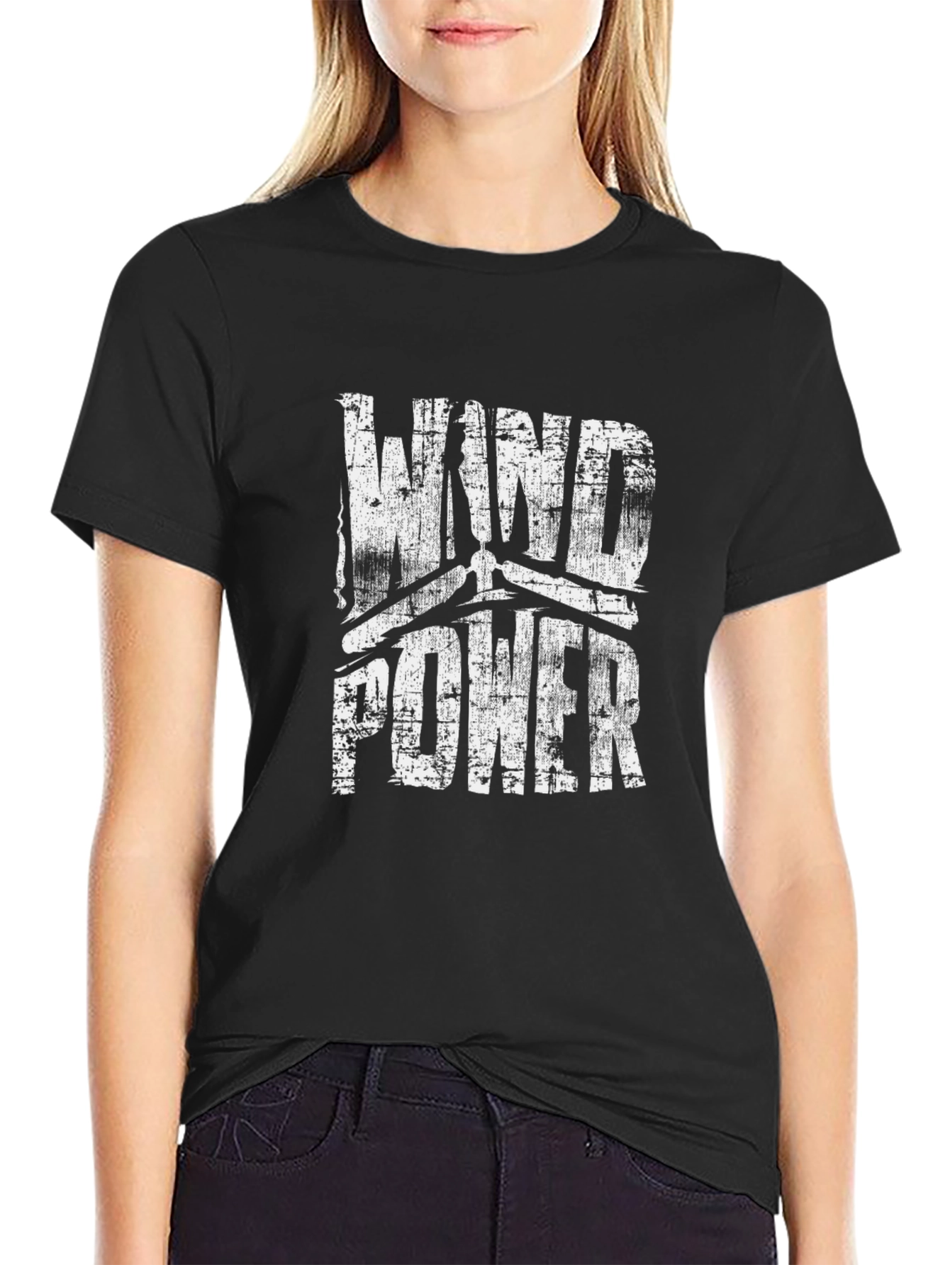 Wind Power Graphic T-Shirt - Black Cotton Blend Tee