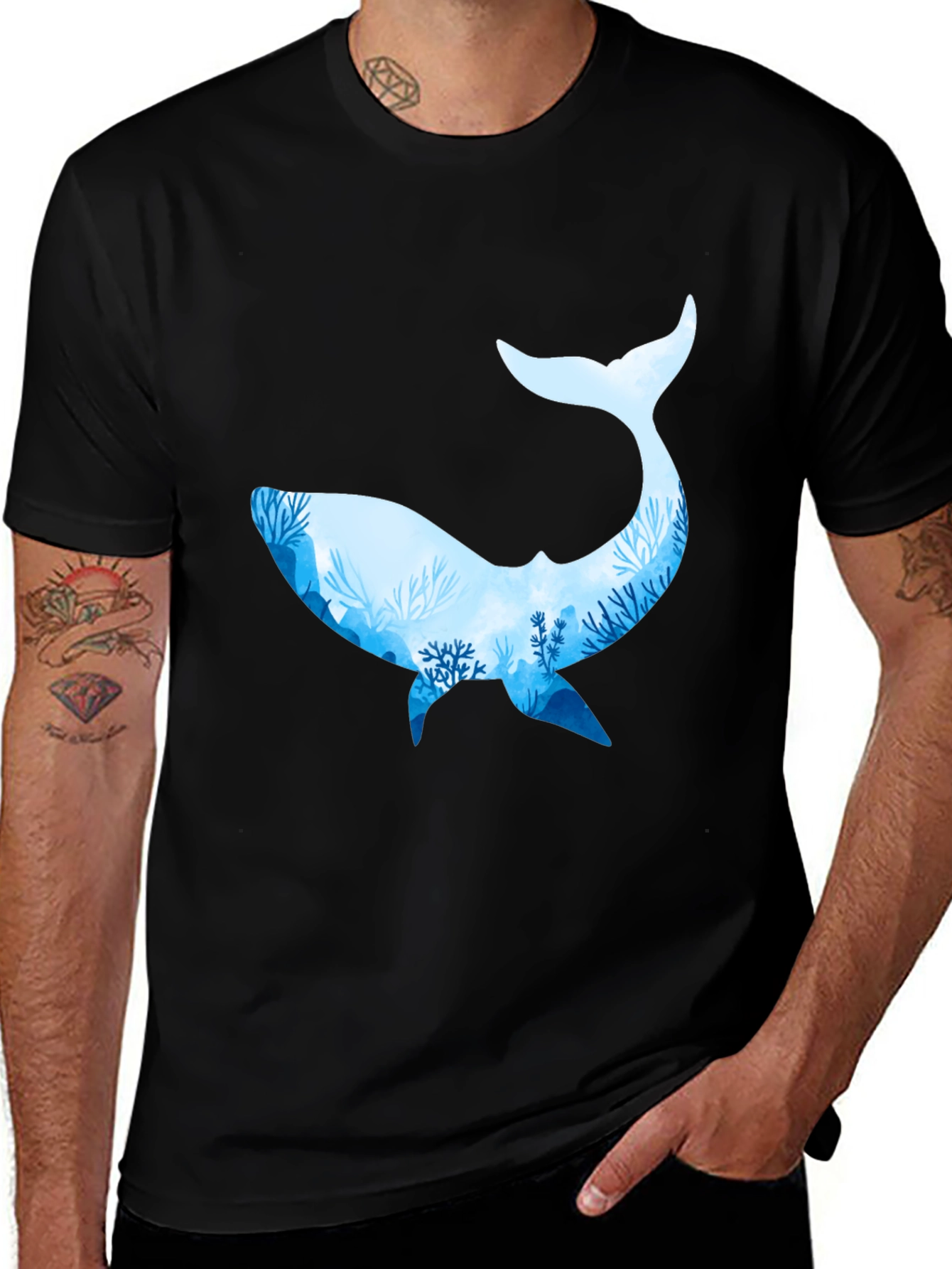 Whale Silhouette Black T-Shirt