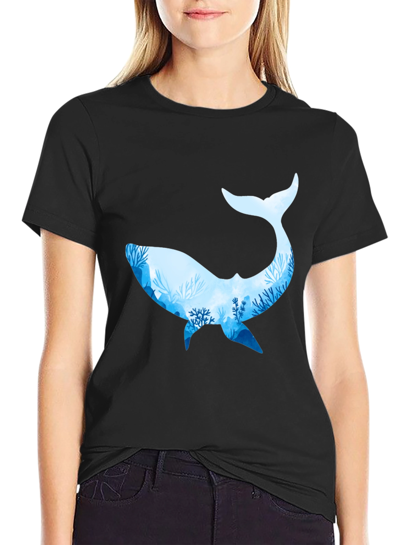 Whale Silhouette Black T-Shirt