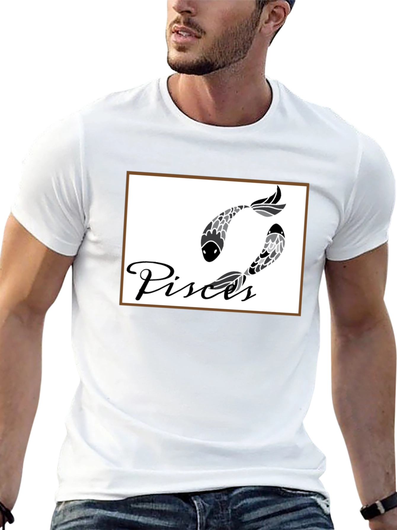Pisces Zodiac Graphic T-Shirt - Black