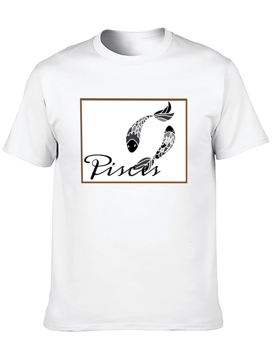 Pisces Zodiac Graphic T-Shirt - Black