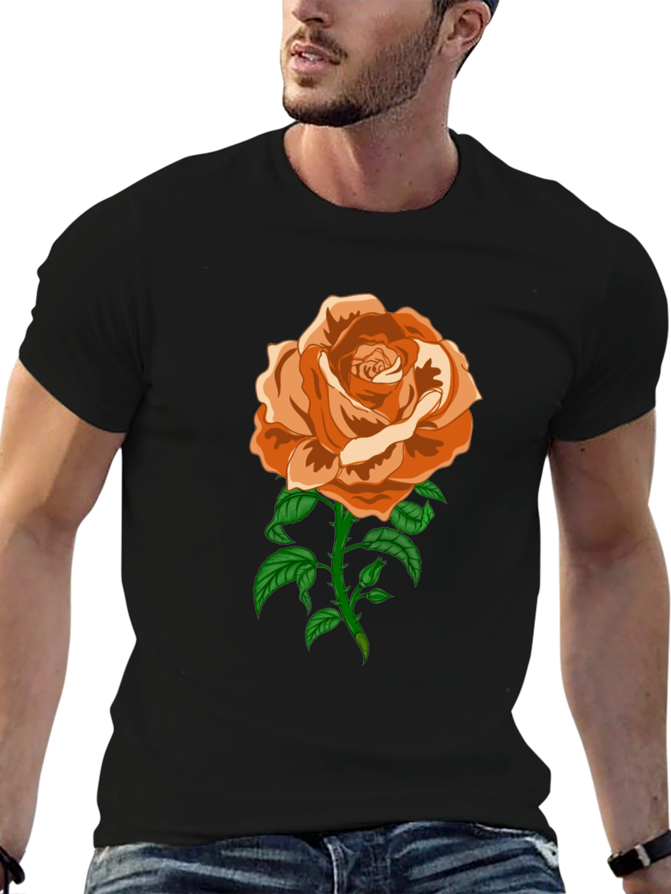 Rose Graphic T-Shirt - Casual Black Tee
