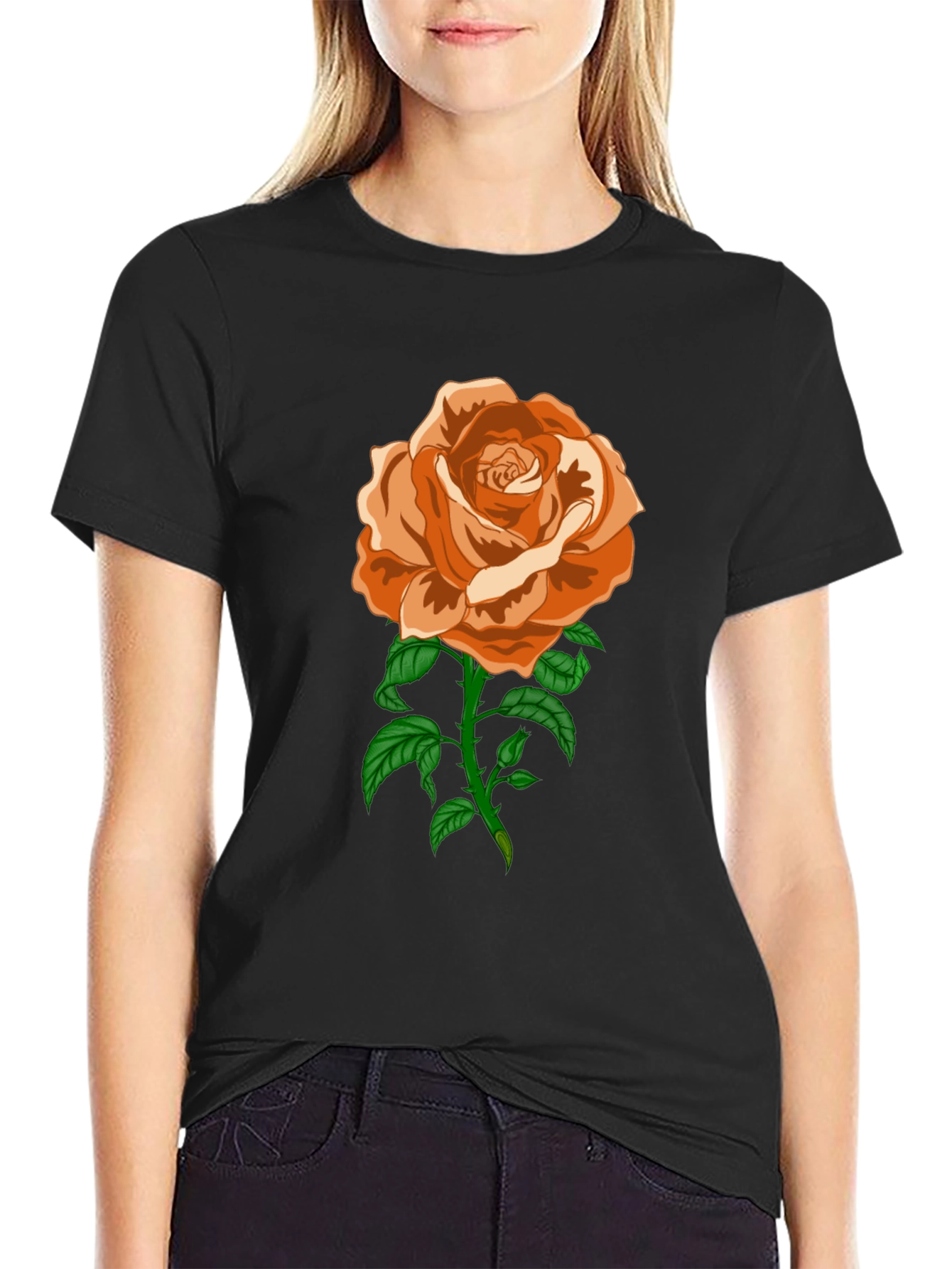Rose Graphic T-Shirt - Casual Black Tee