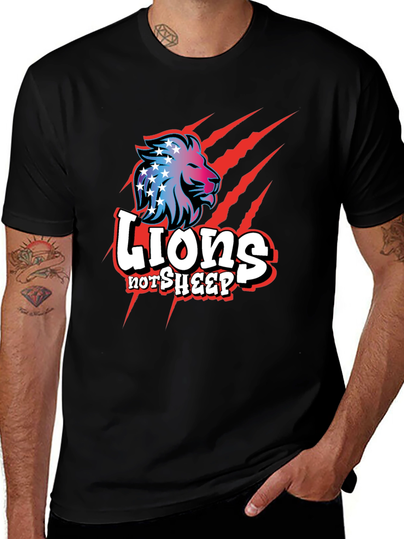 Lions Not Sheep Graphic Tee - Patriotic Design