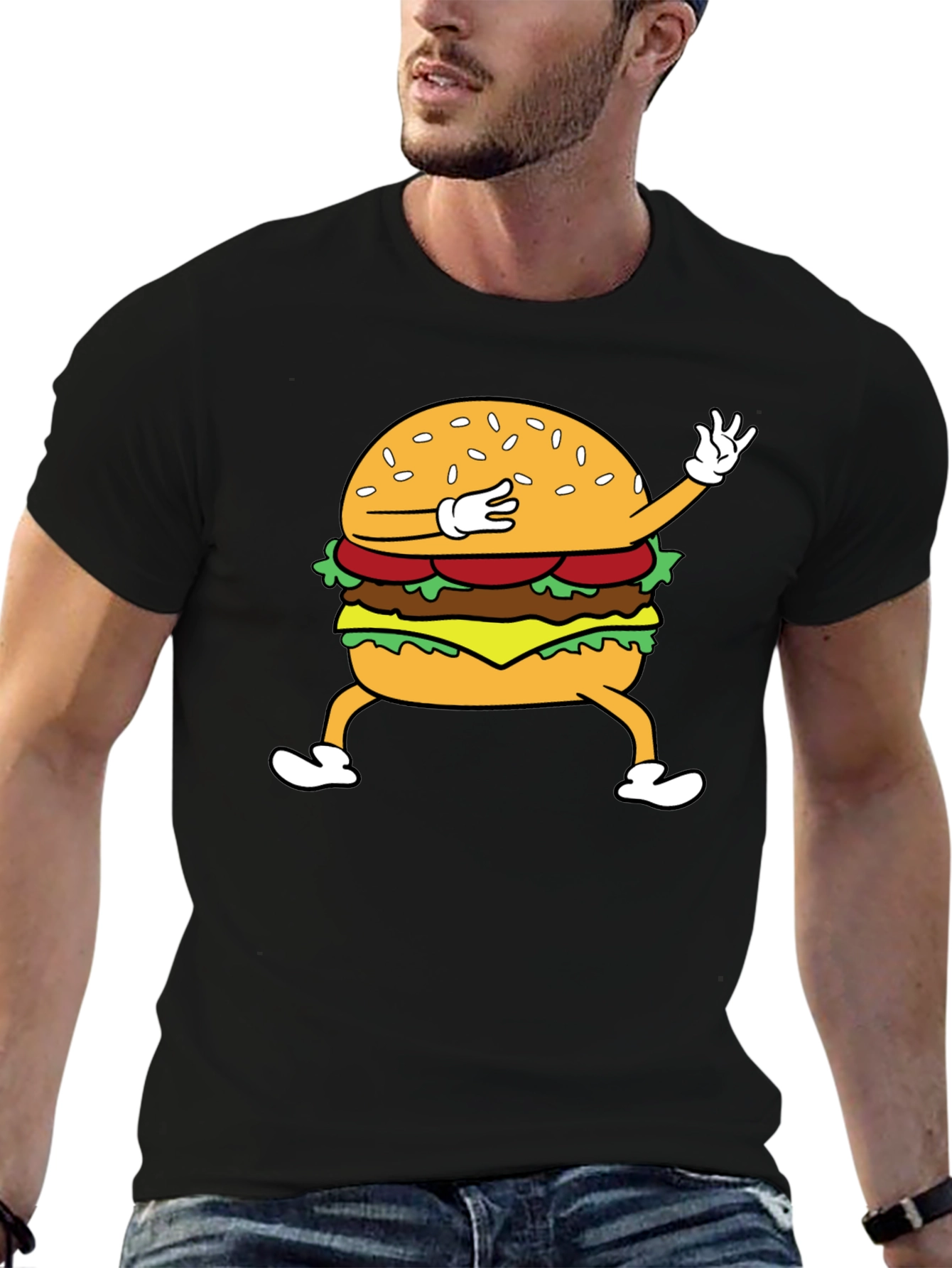 Dabbing Burger Graphic Tee - Funny Food T-Shirt