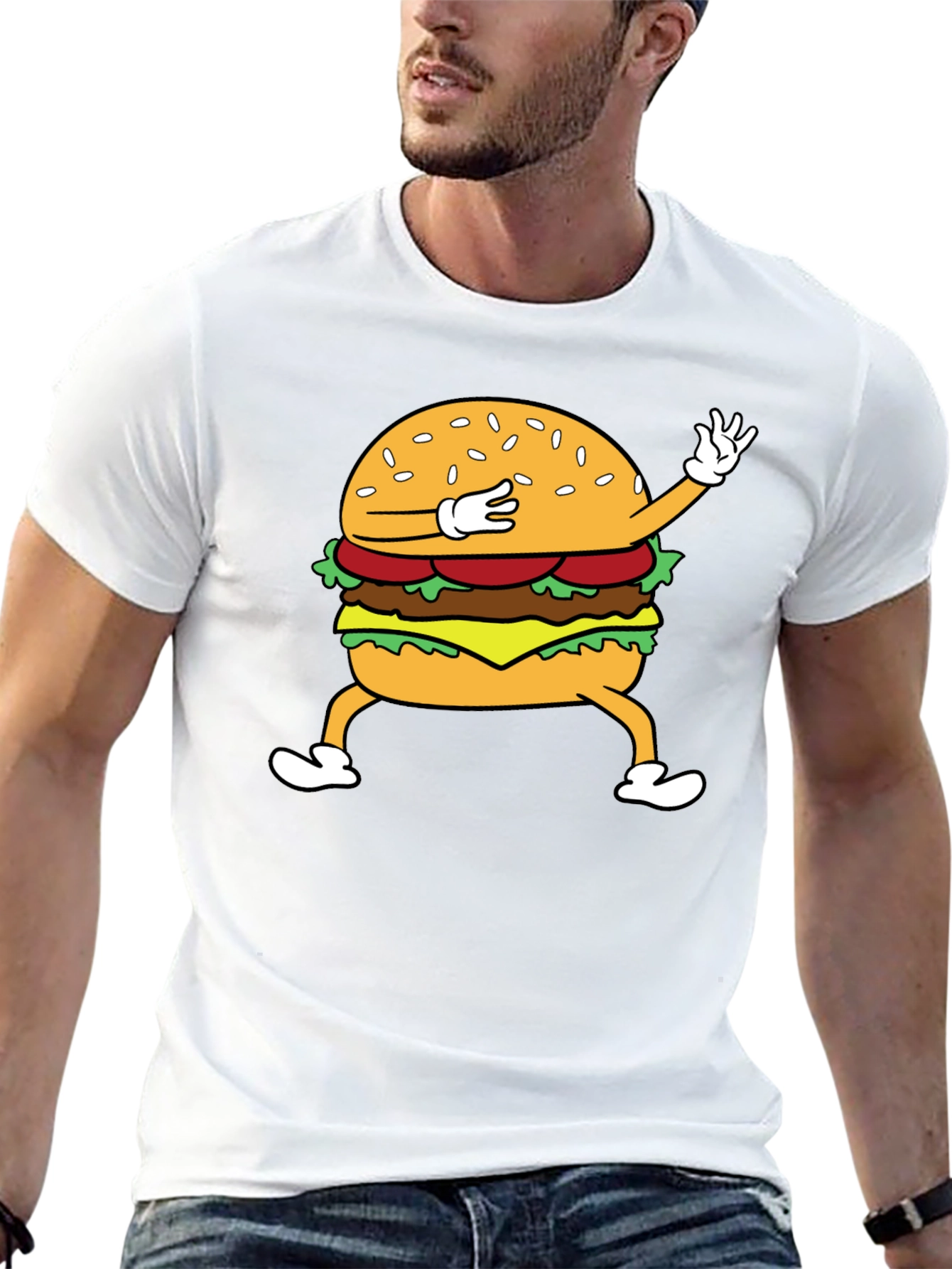 Dabbing Burger Graphic Tee - Funny Food T-Shirt
