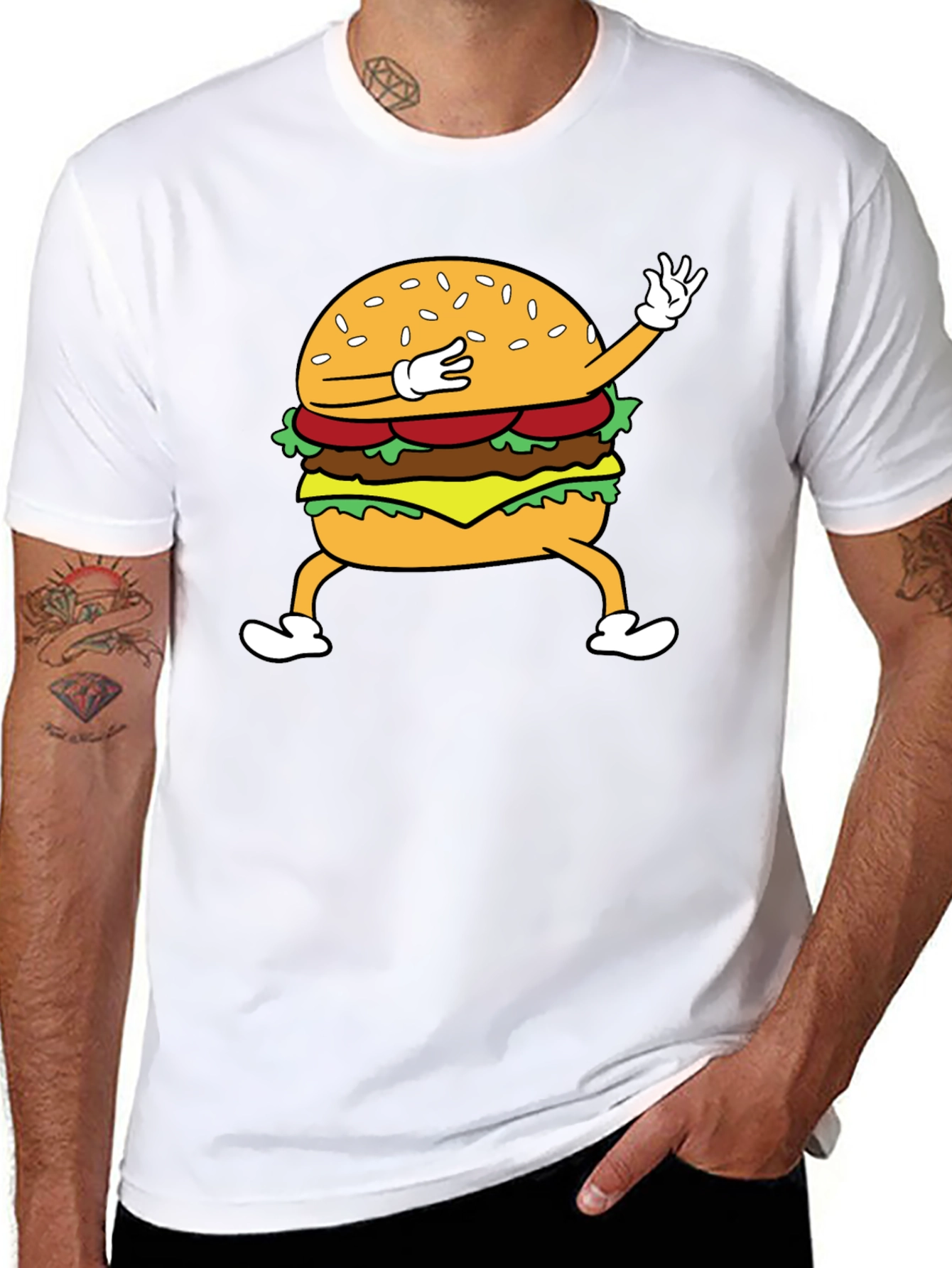Dabbing Burger Graphic Tee - Funny Food T-Shirt