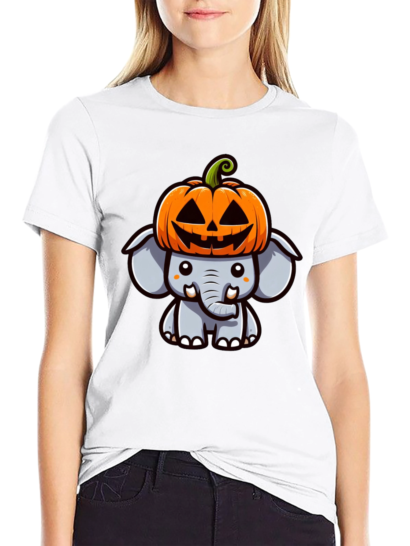 Cute Halloween Elephant Pumpkin Hat T-Shirt
