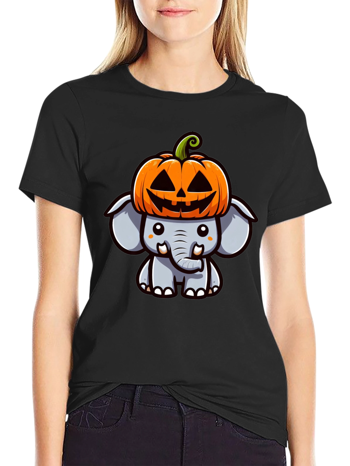 Cute Halloween Elephant Pumpkin Hat T-Shirt