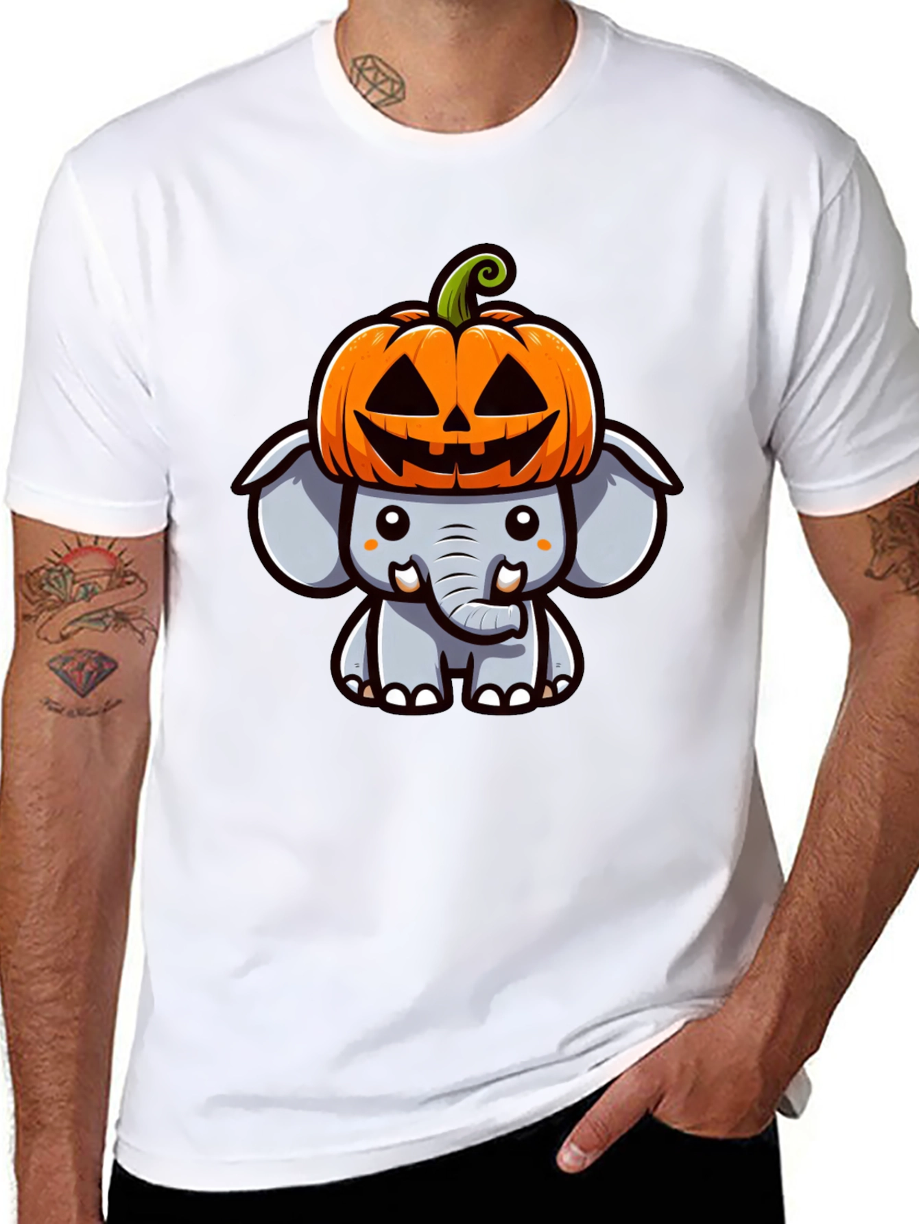 Cute Halloween Elephant Pumpkin Hat T-Shirt