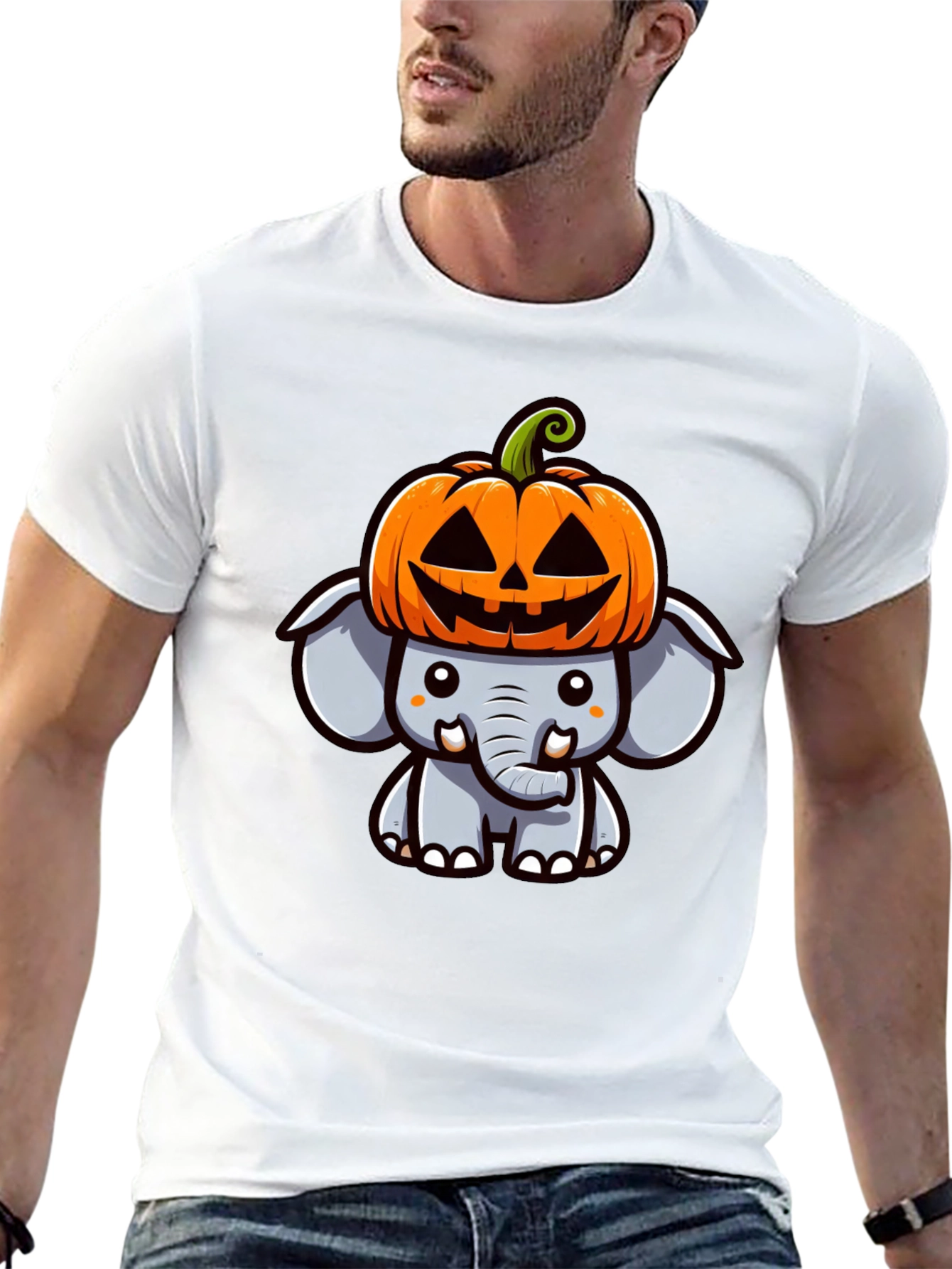 Cute Halloween Elephant Pumpkin Hat T-Shirt