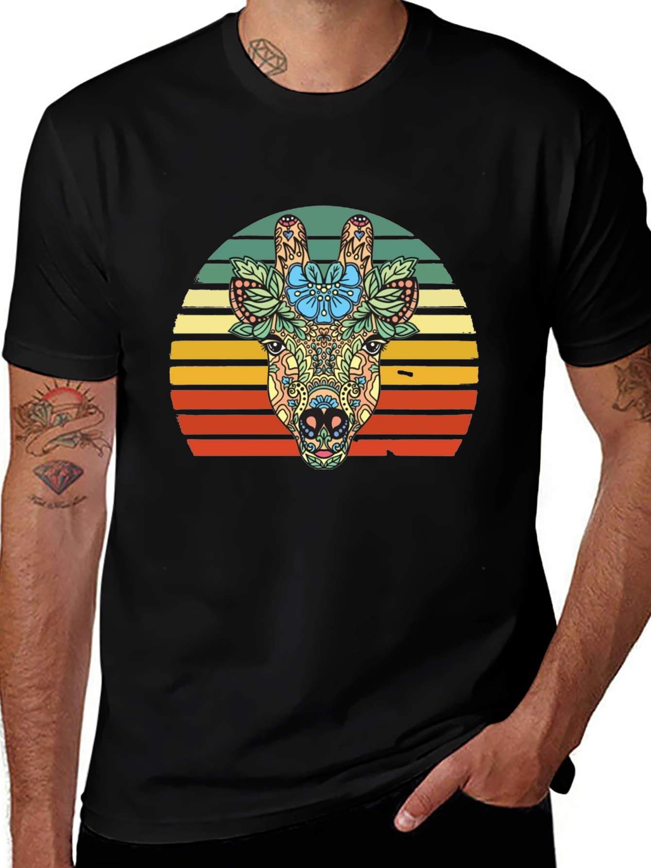 Floral Giraffe Sunset Graphic Tee