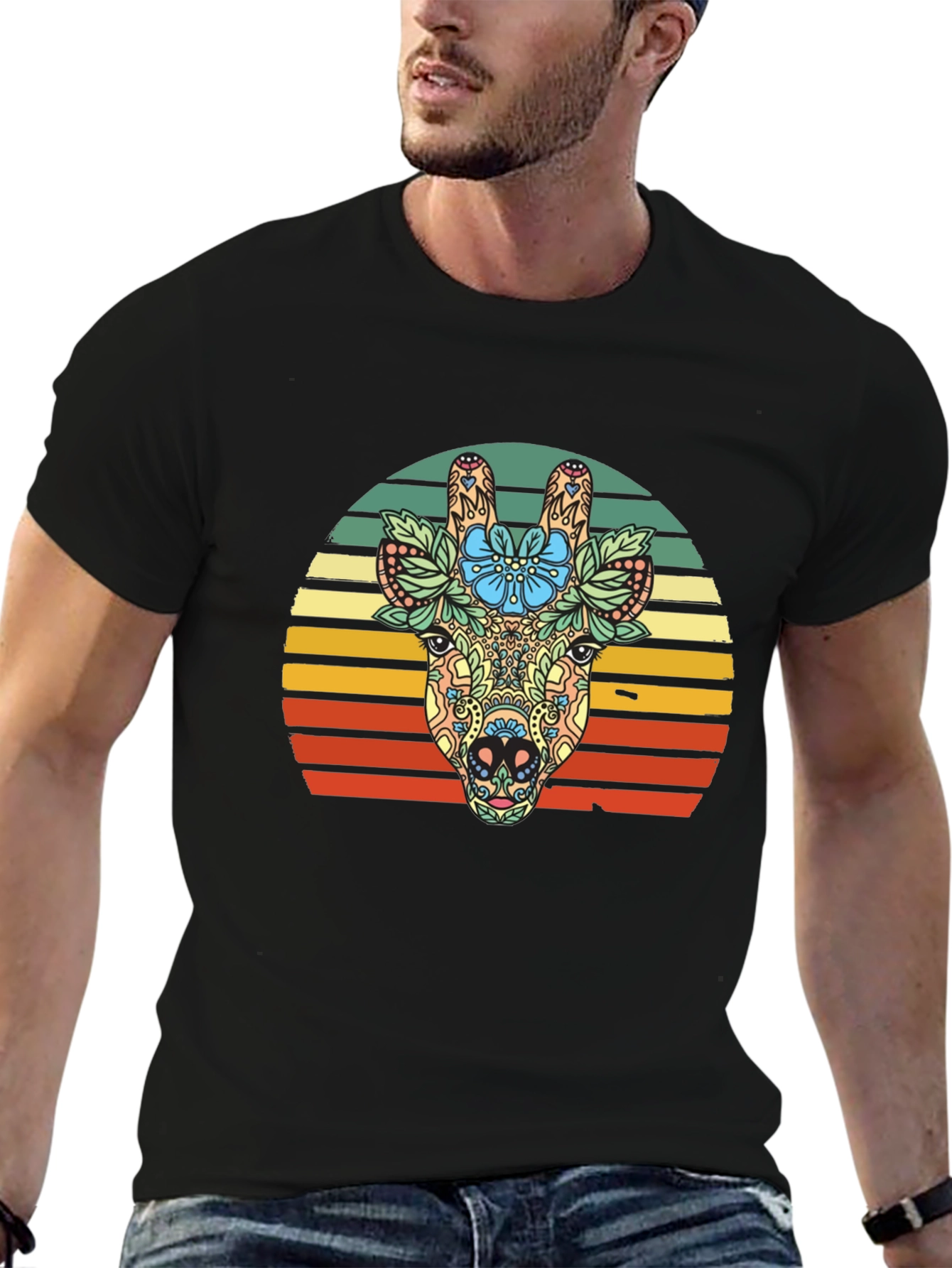 Floral Giraffe Sunset Graphic Tee