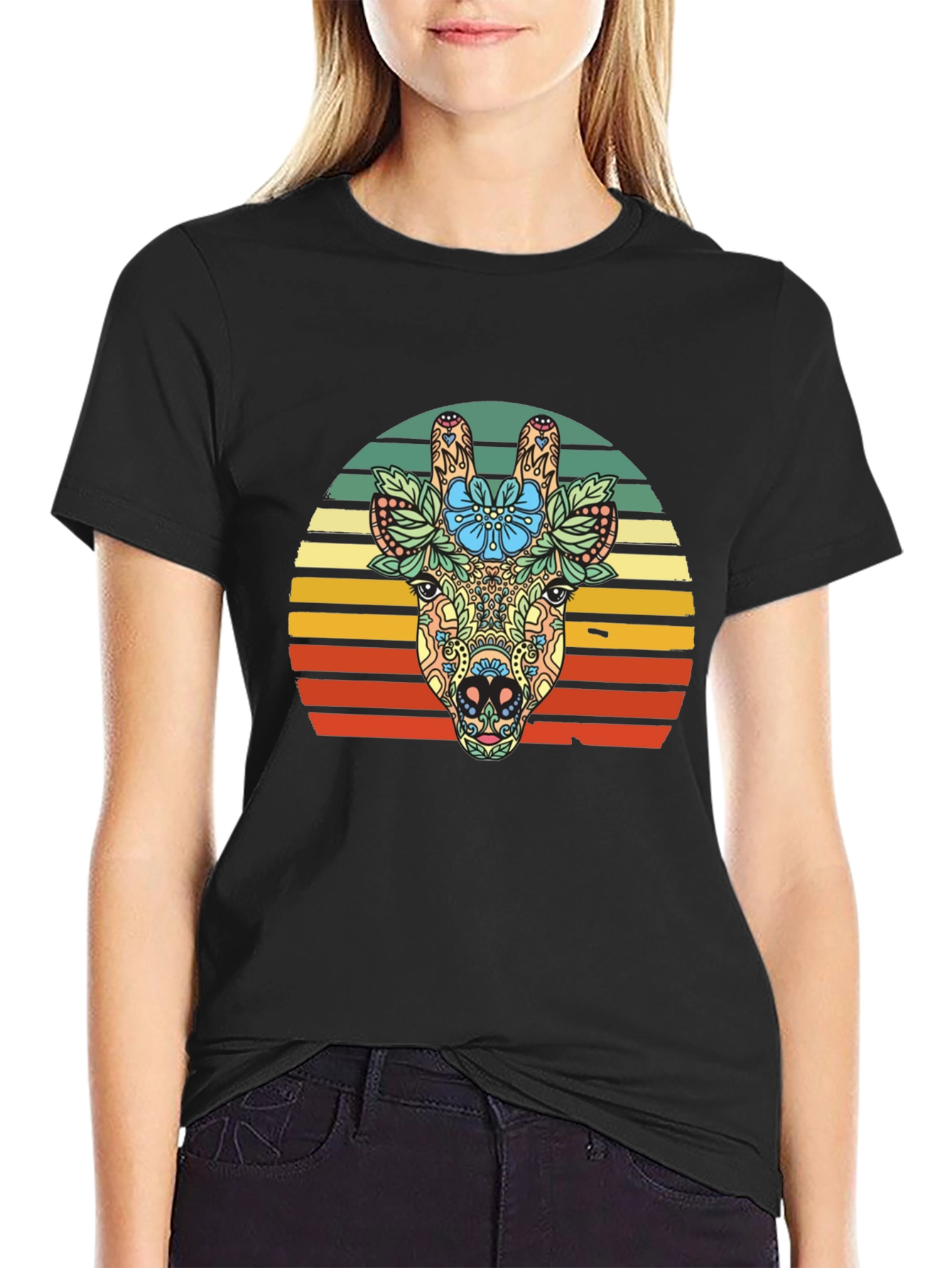 Floral Giraffe Sunset Graphic Tee