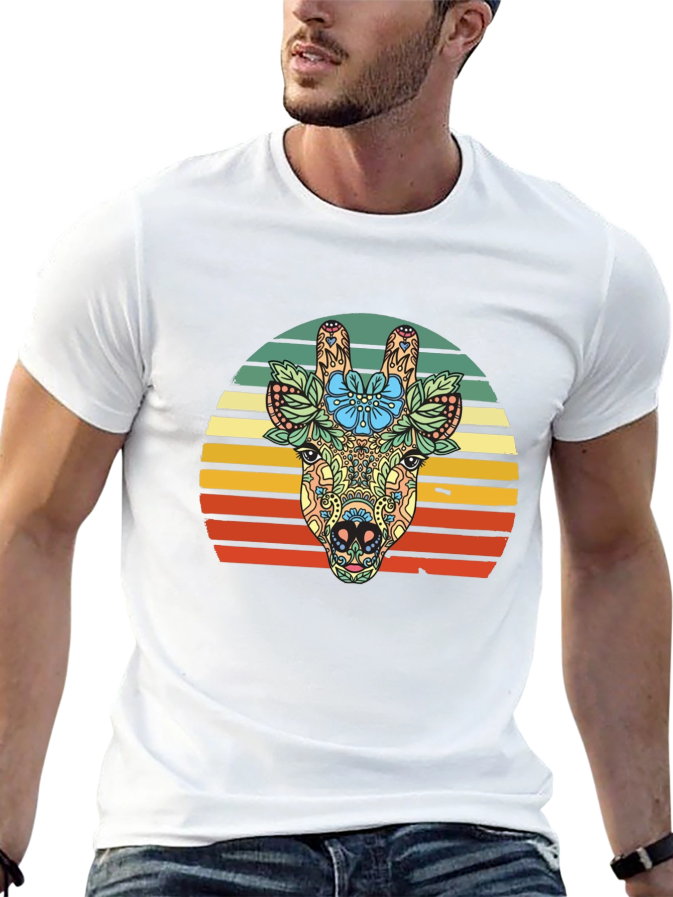 Floral Giraffe Sunset Graphic Tee