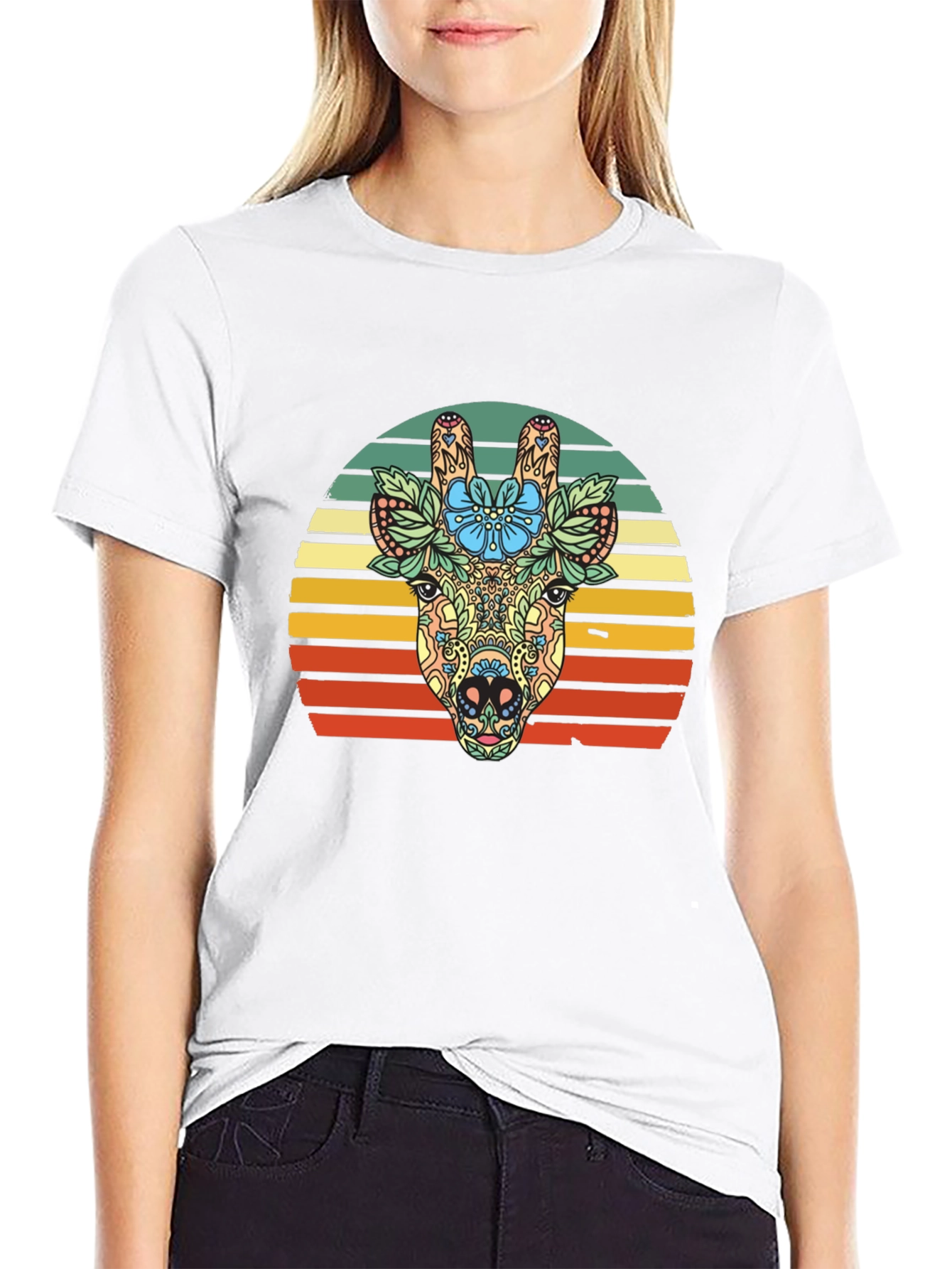 Floral Giraffe Sunset Graphic Tee