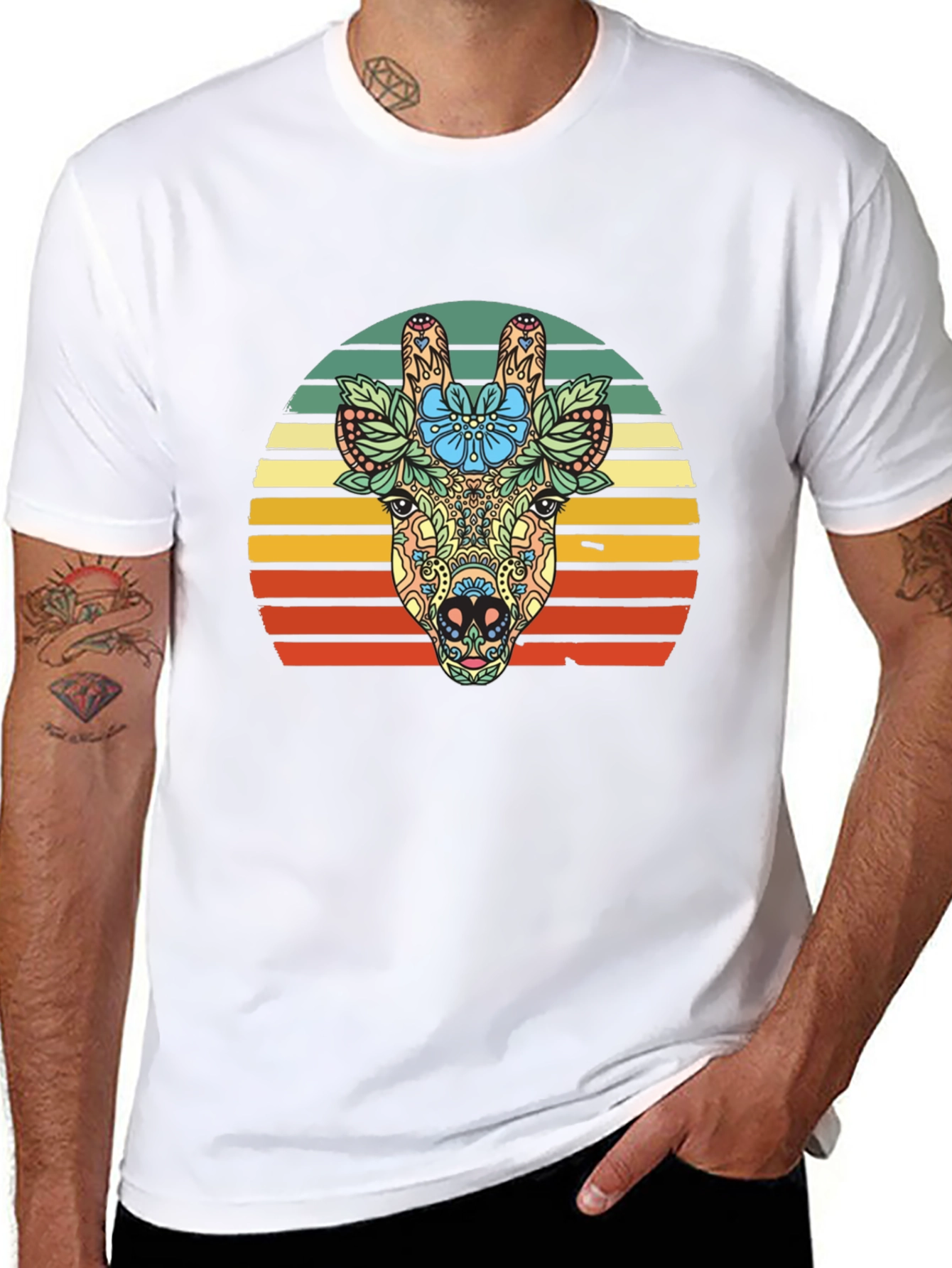 Floral Giraffe Sunset Graphic Tee