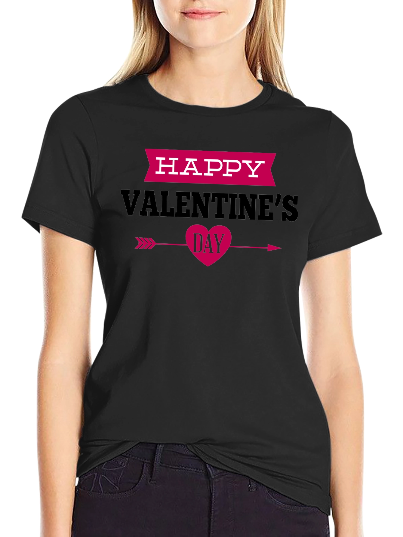 Happy Valentines Day Black Graphic Tee