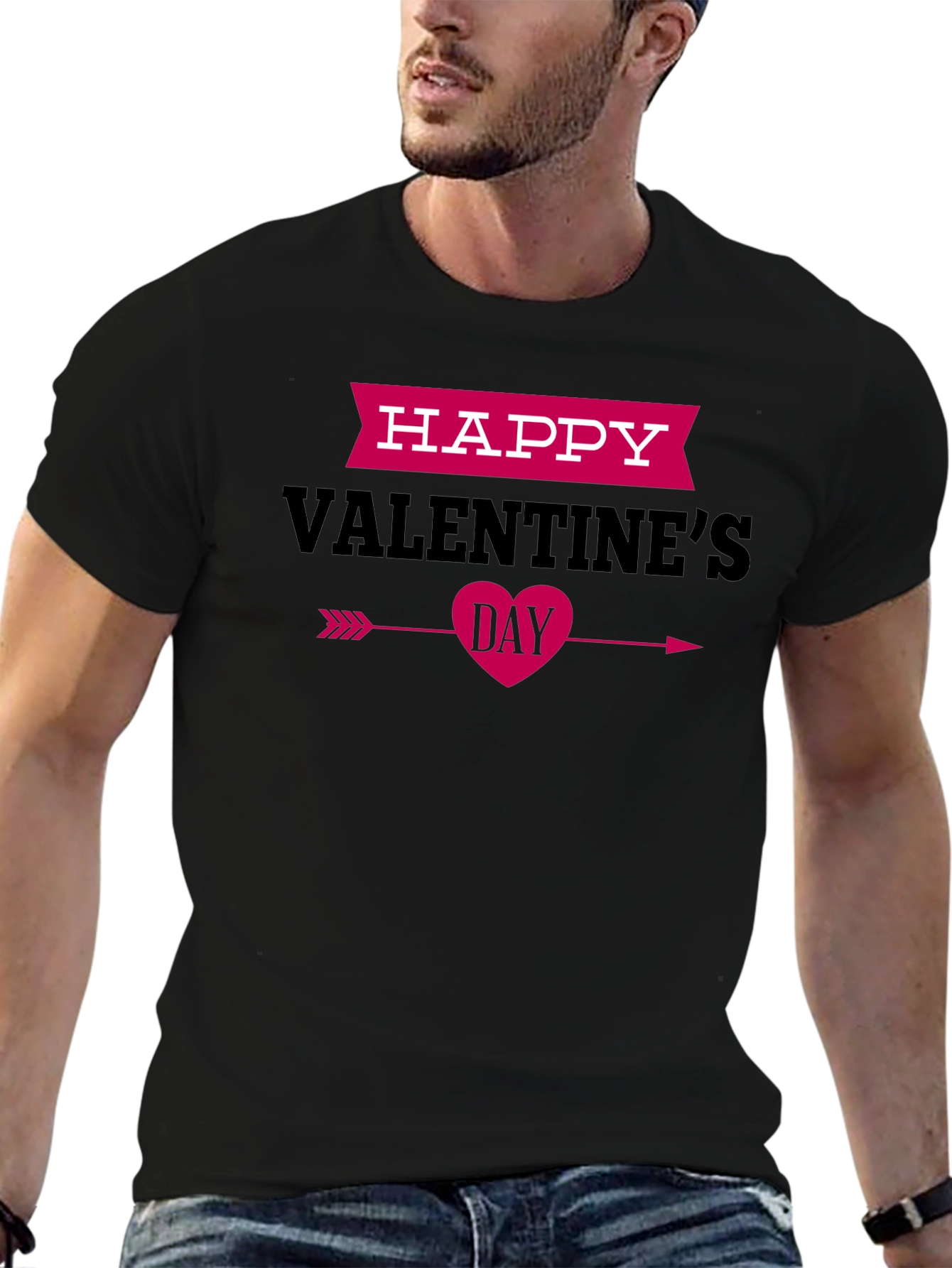 Happy Valentines Day Black Graphic Tee