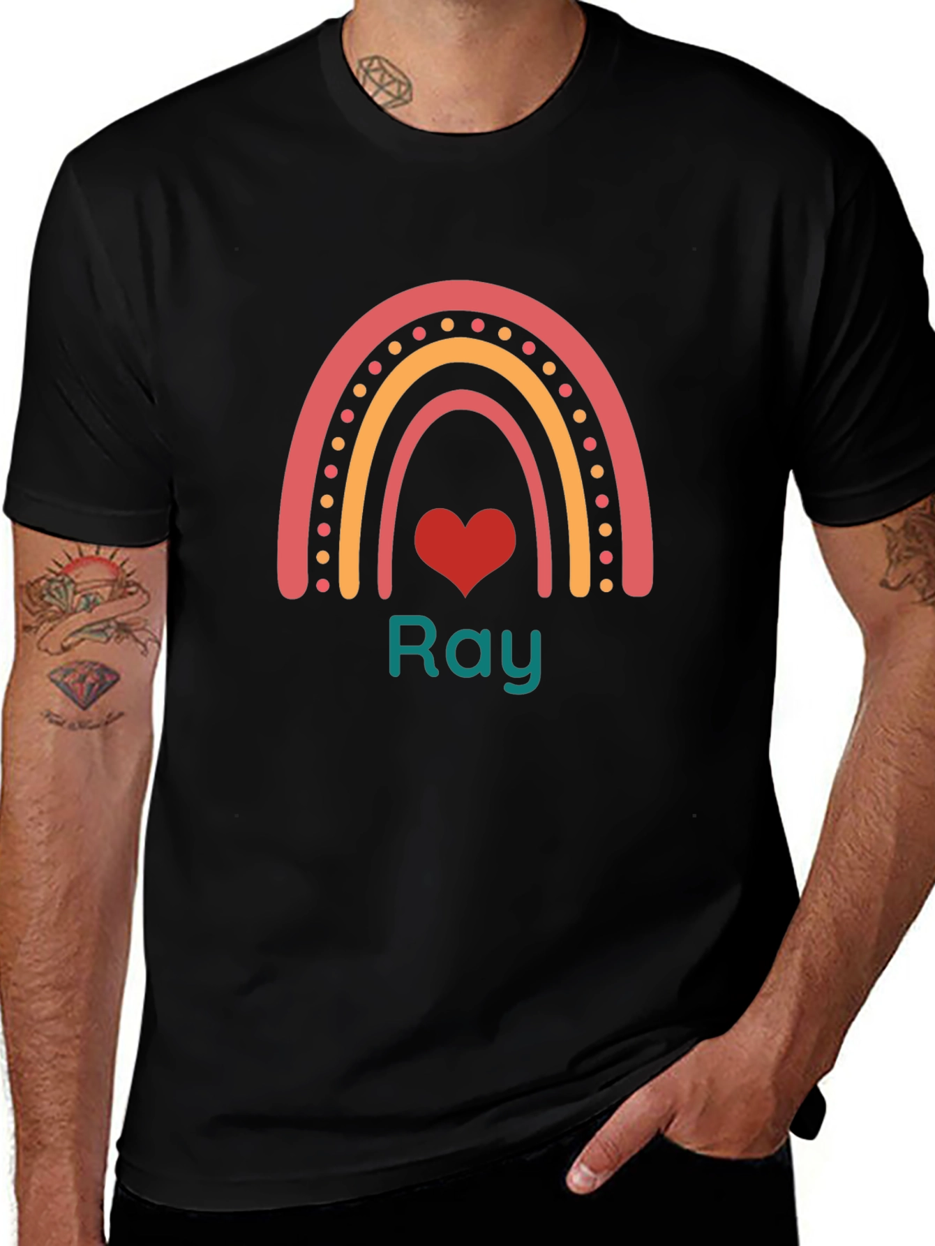 Rainbow Heart Personalized T-Shirt - Ray