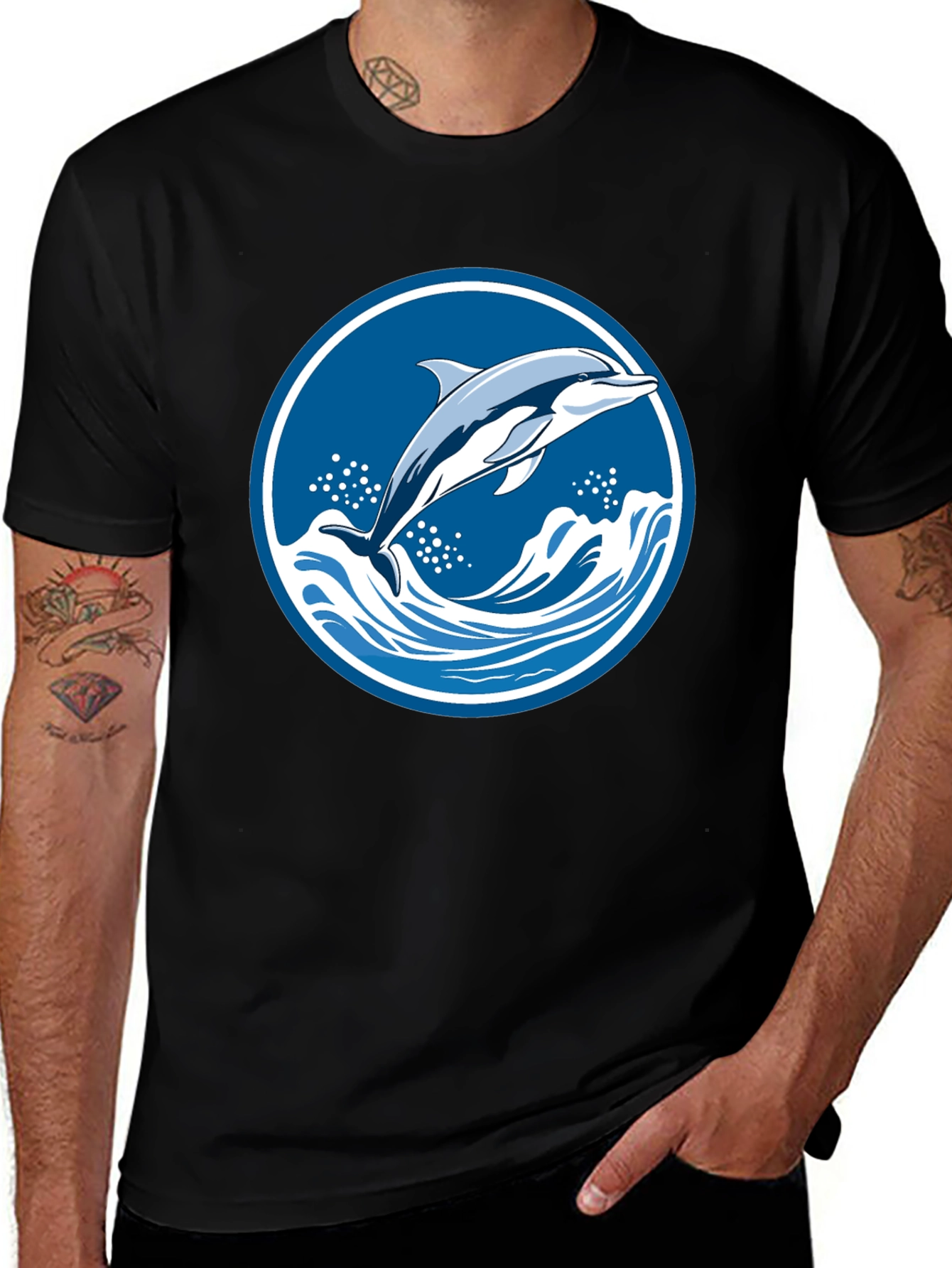 Dolphin Wave Graphic Tee - Black