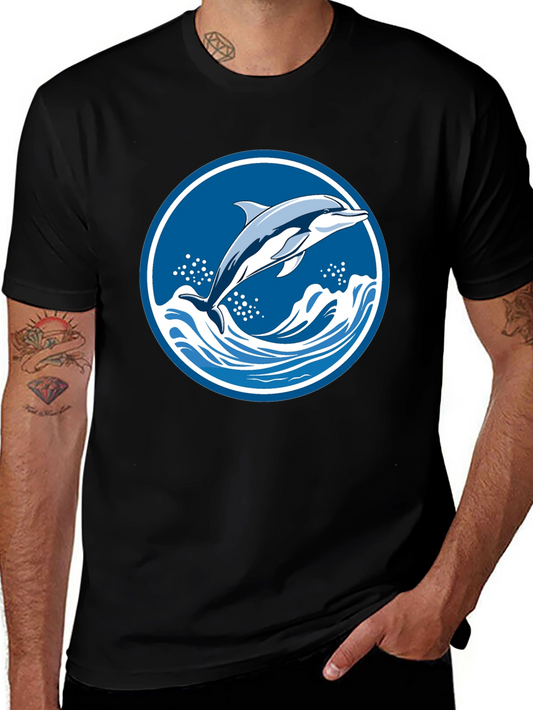Dolphin Wave Graphic Tee - Black