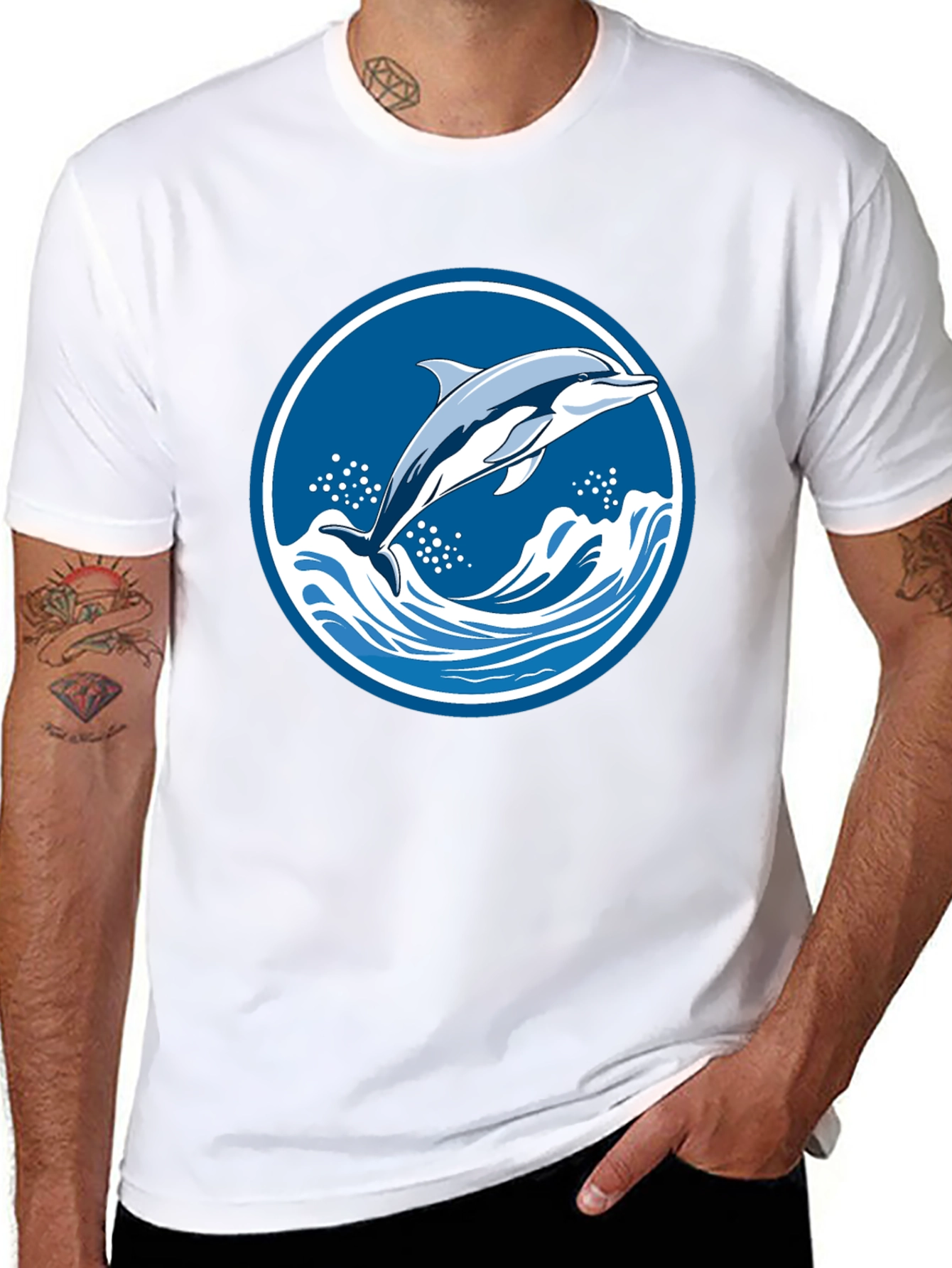 Dolphin Wave Graphic Tee - Black