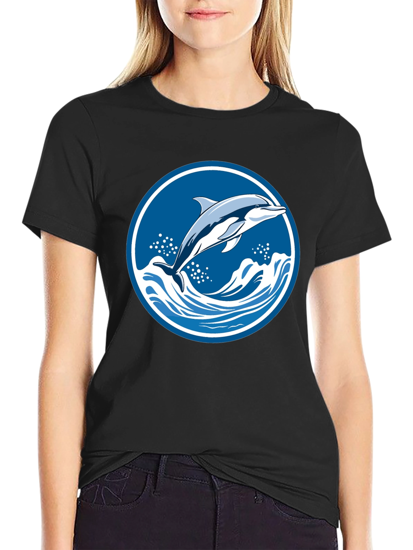 Dolphin Wave Graphic Tee - Black