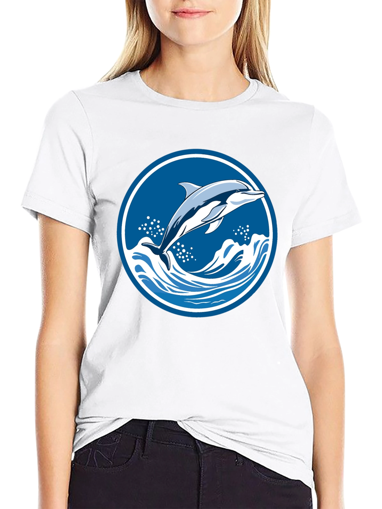 Dolphin Wave Graphic Tee - Black