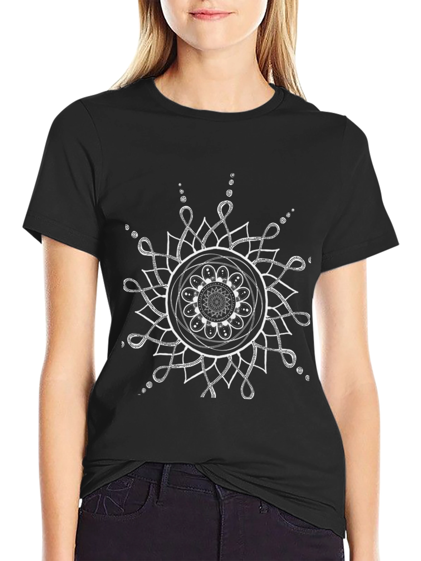 Geometric Mandala Graphic Tee - Casual Black T-Shirt