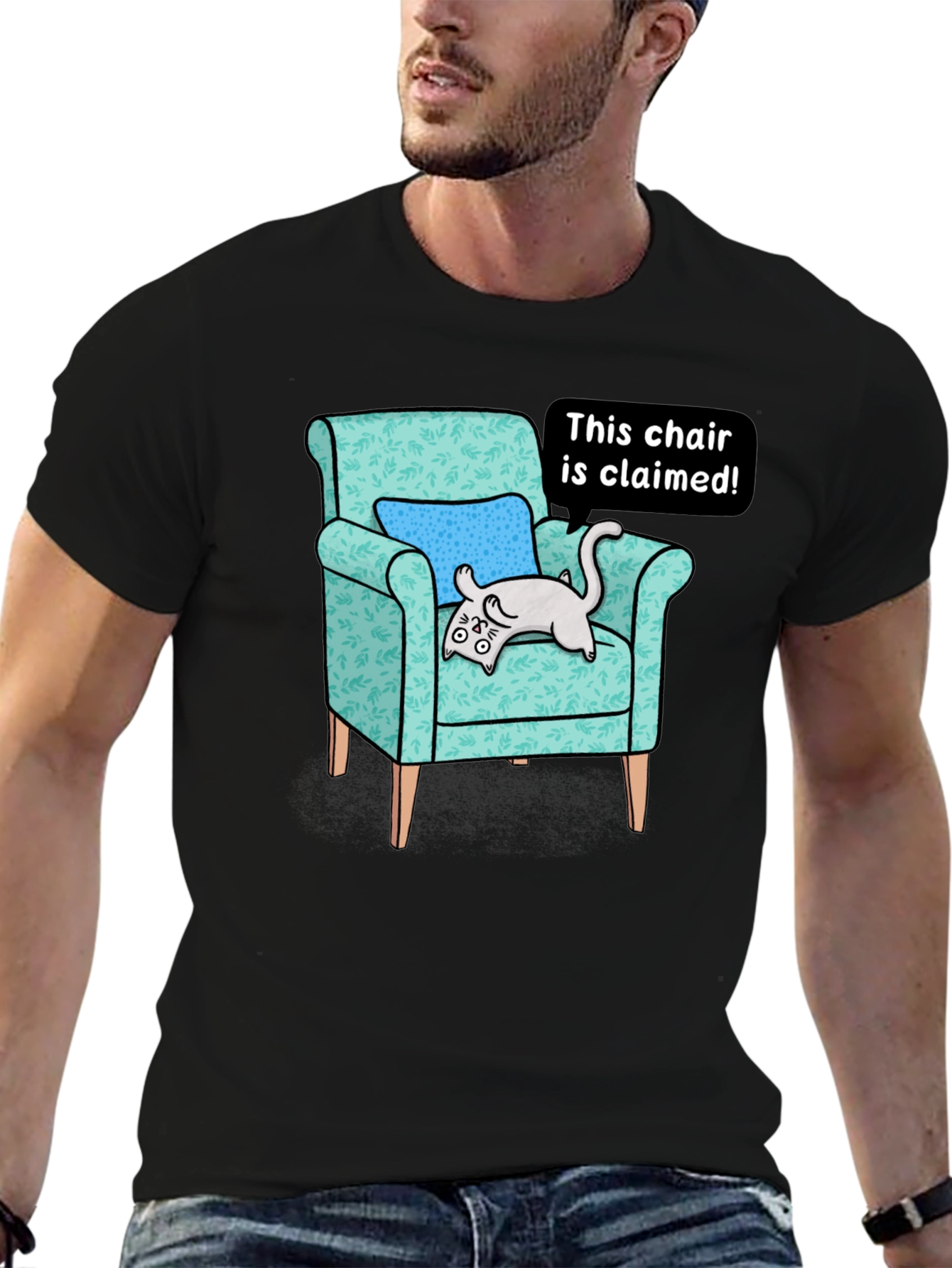 Claimed Chair Cat Graphic Tee - Unisex Black T-Shirt