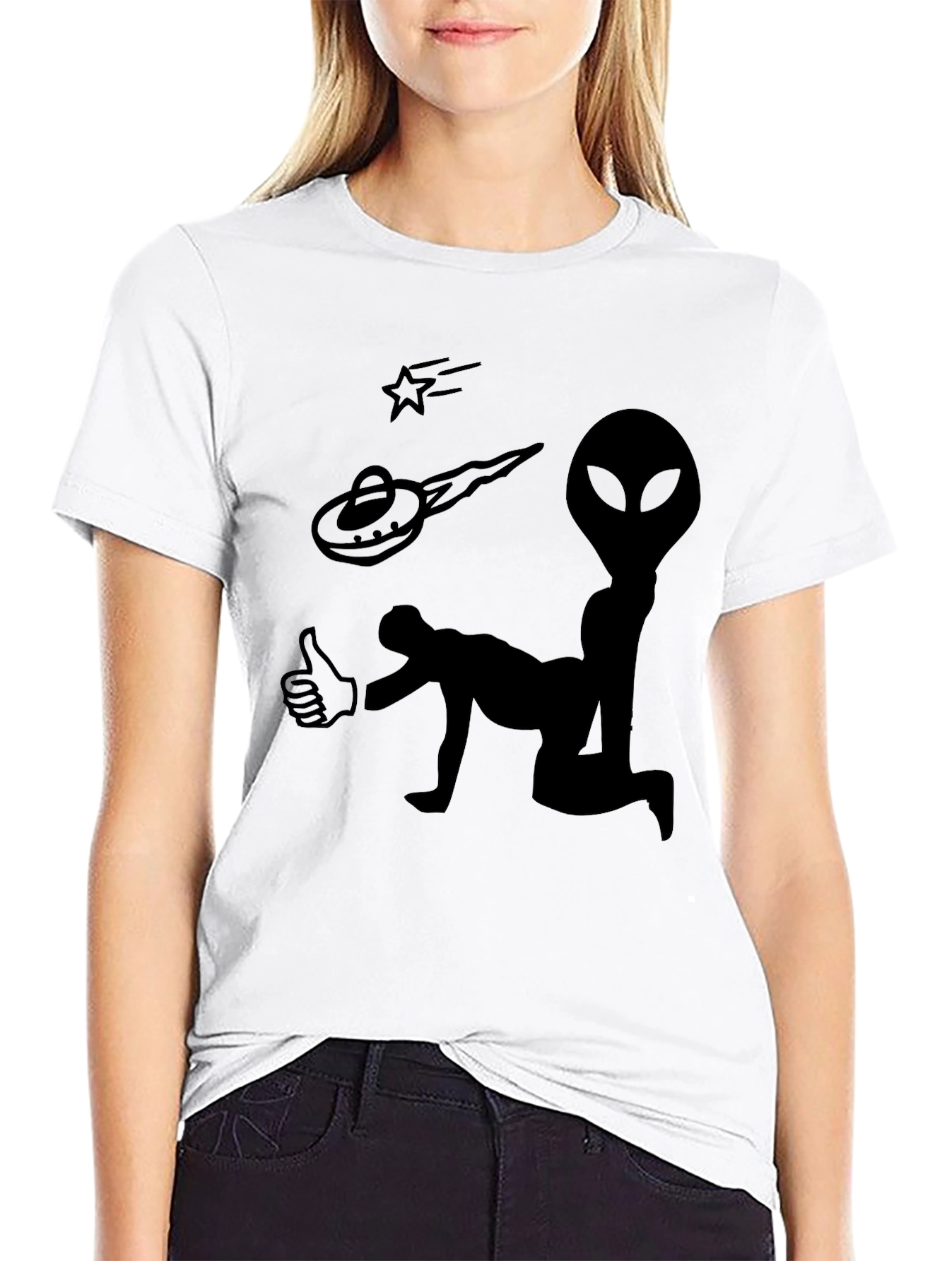 Alien Abduction Graphic Tee - Black Cotton T-Shirt