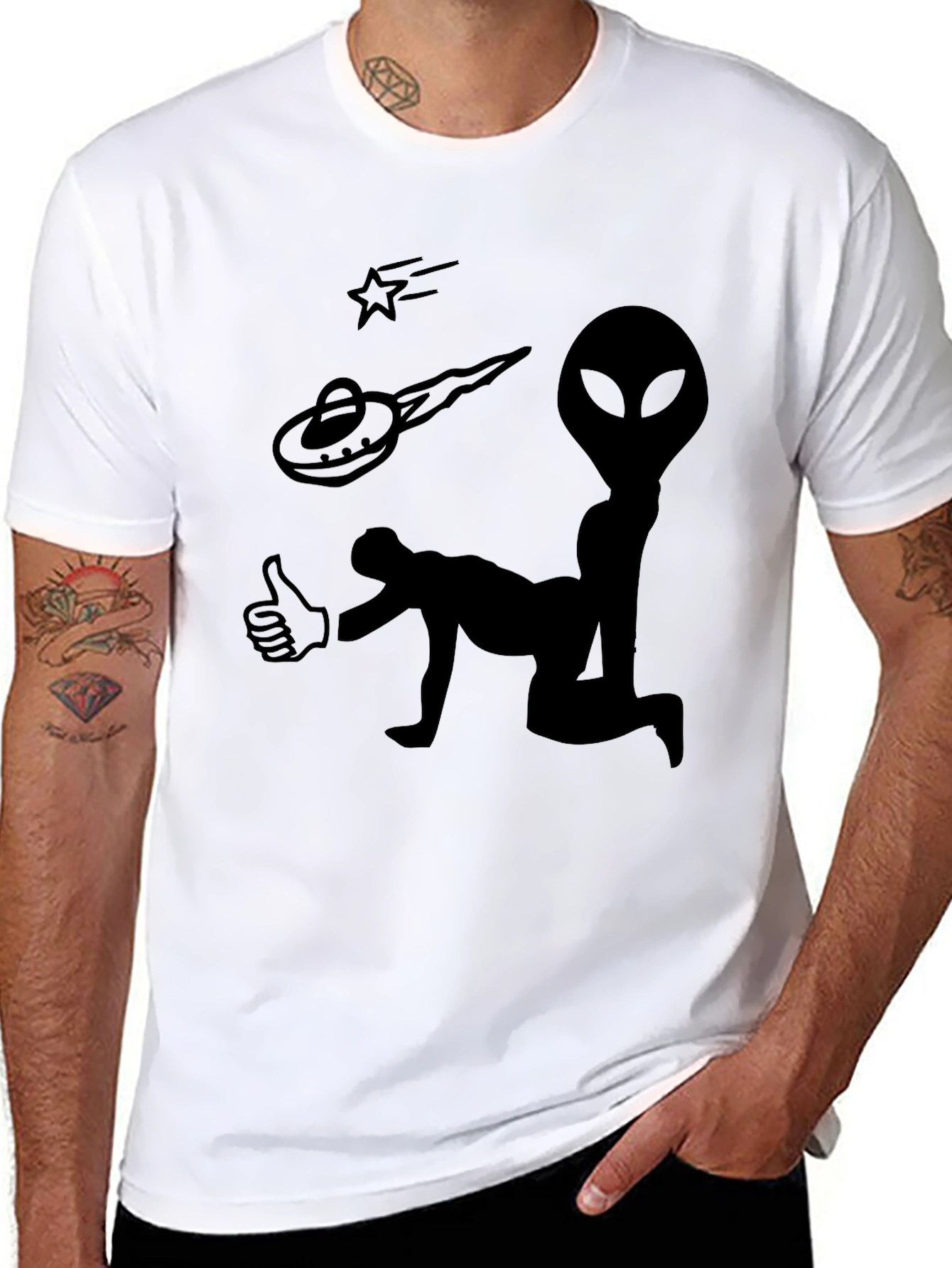 Alien Abduction Graphic Tee - Black Cotton T-Shirt